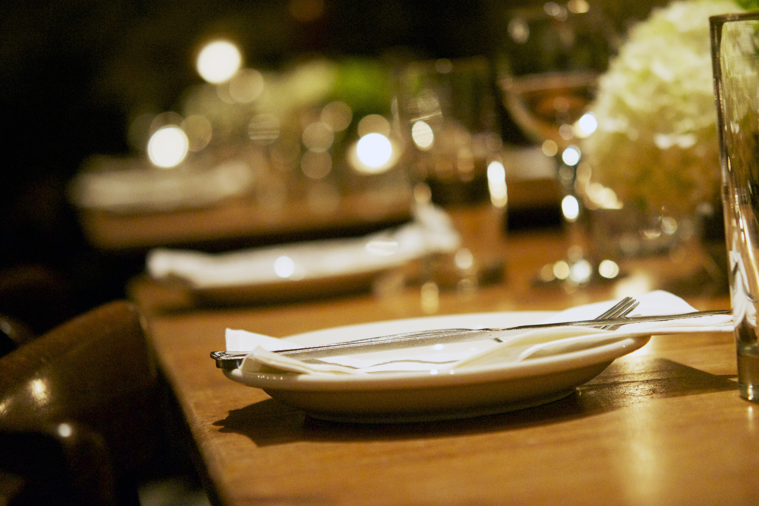 a place setting in the wine cellar