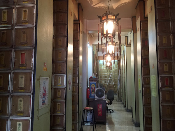 The lockers where urns are kept. The temple officer is always very nice there and seems to remember my pale face! 