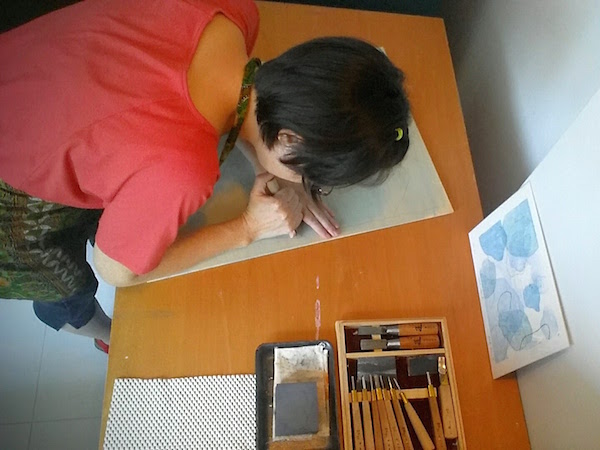 Carving the block requires patience and chocolate! 
