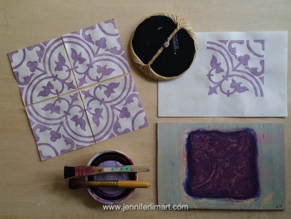 The Fleur-de-lis Clover pattern can be found in my greeting cards created from a Japanese woodblock print that I printed and carved. 