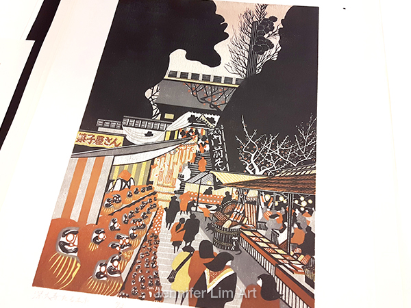  Another lovely Japanese woodblock print. Temple market scene!&nbsp; 