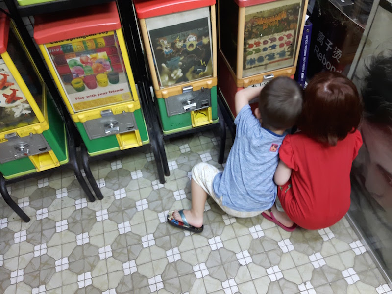 Old toy machines, old tiles, new kids! 