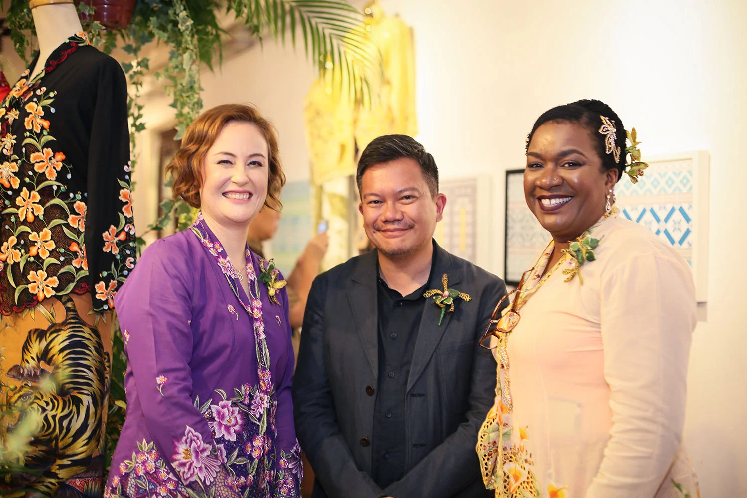 At the opening of my recent show Crossing Cultures in a custom-made Kebya by Benjamin Seck of True Blue Cuisine .