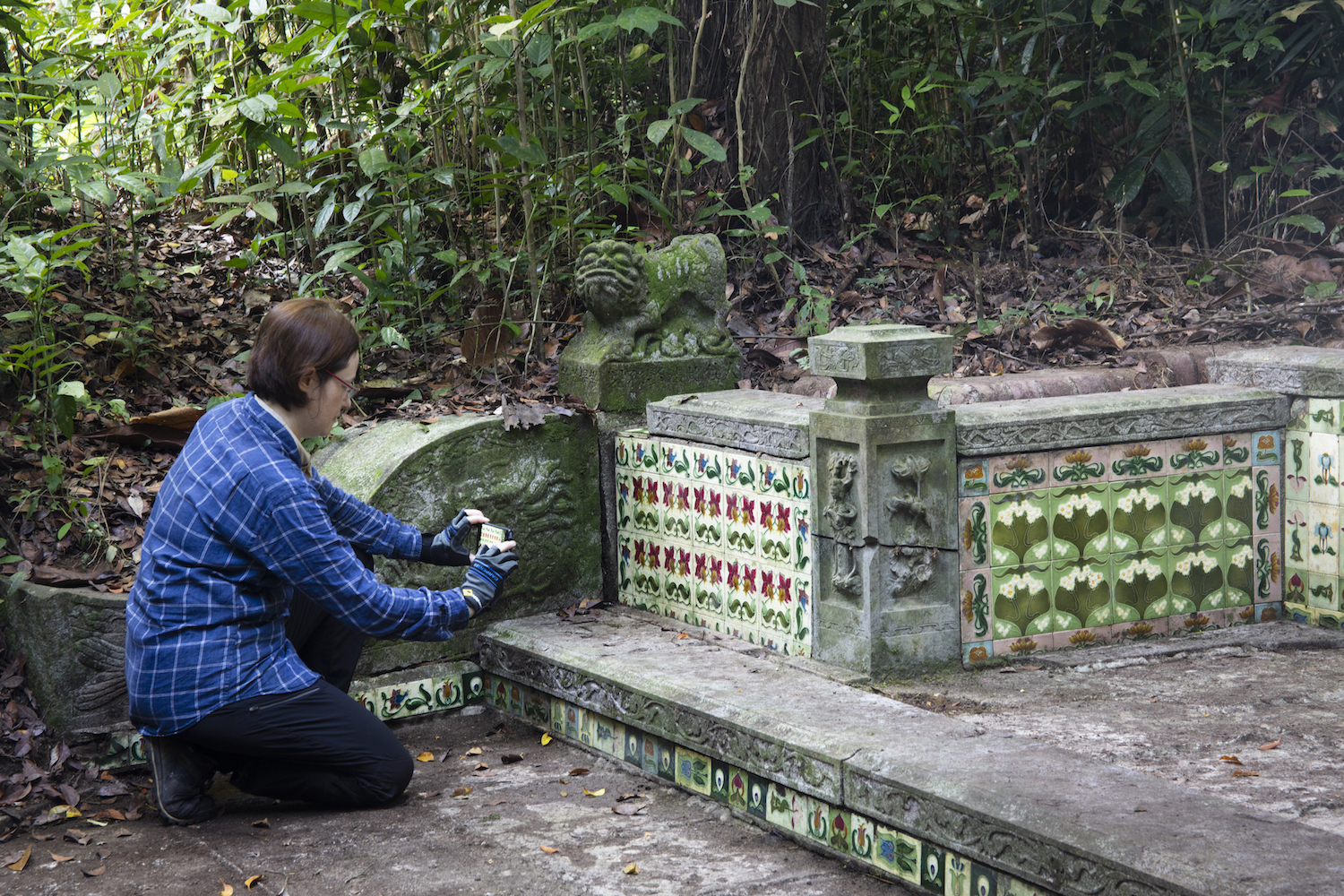One of the most beautiful majolica tile tombs at the Great Bukit Brown Cemetery complex.
