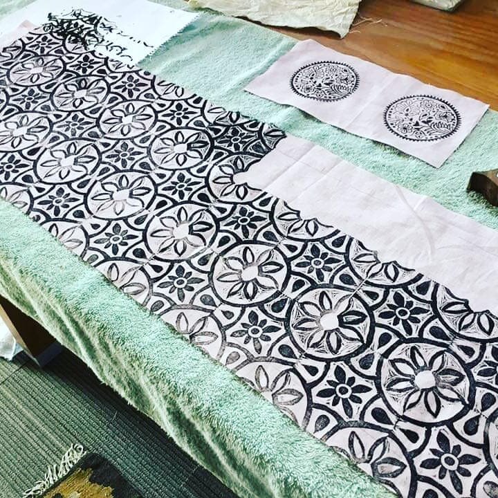 Printing your handcarved block is like icing on the cake! 
Wonderful to see the development of this work from sketch to block, and now being printed. 
Look forward to seeing what happens next with this bold design!