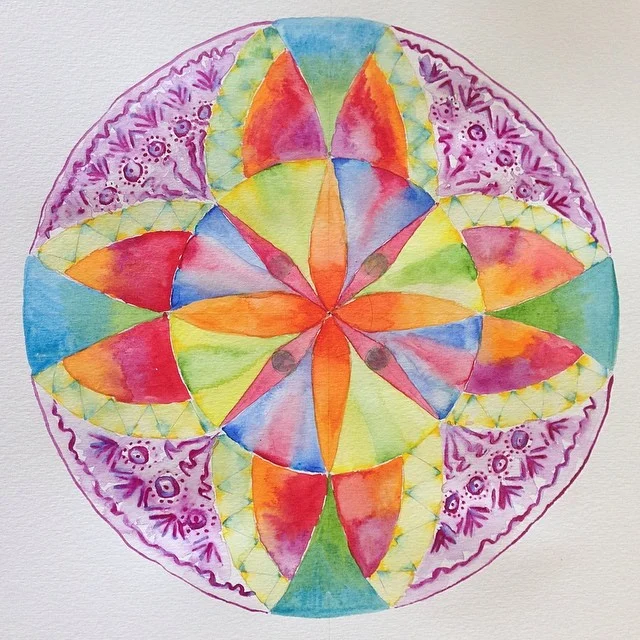 Not my typical #doodlingdoods but playing with #watercolor is really #fun! #mandala #colorful #painting #experimenting #art #artwork #creative #symmetry #patterns #shapes