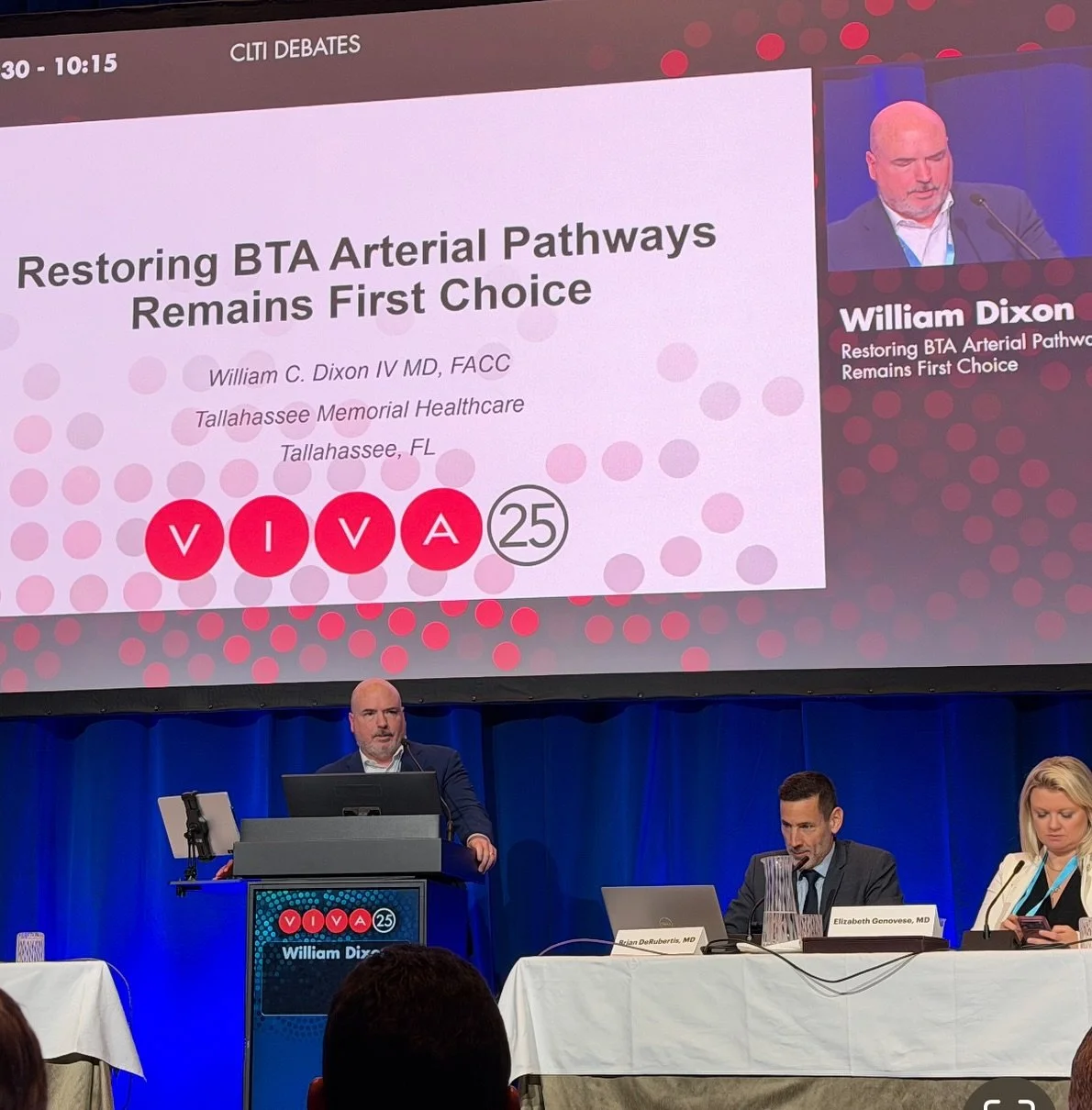 👏 Congratulations to William Dixon, IV, M.D., on his presentation about chronic limb threatening ischemia at the VIVA conference today! 

This one-of-a-kind conference brings together leaders in vascular surgery, interventional cardiology, intervent