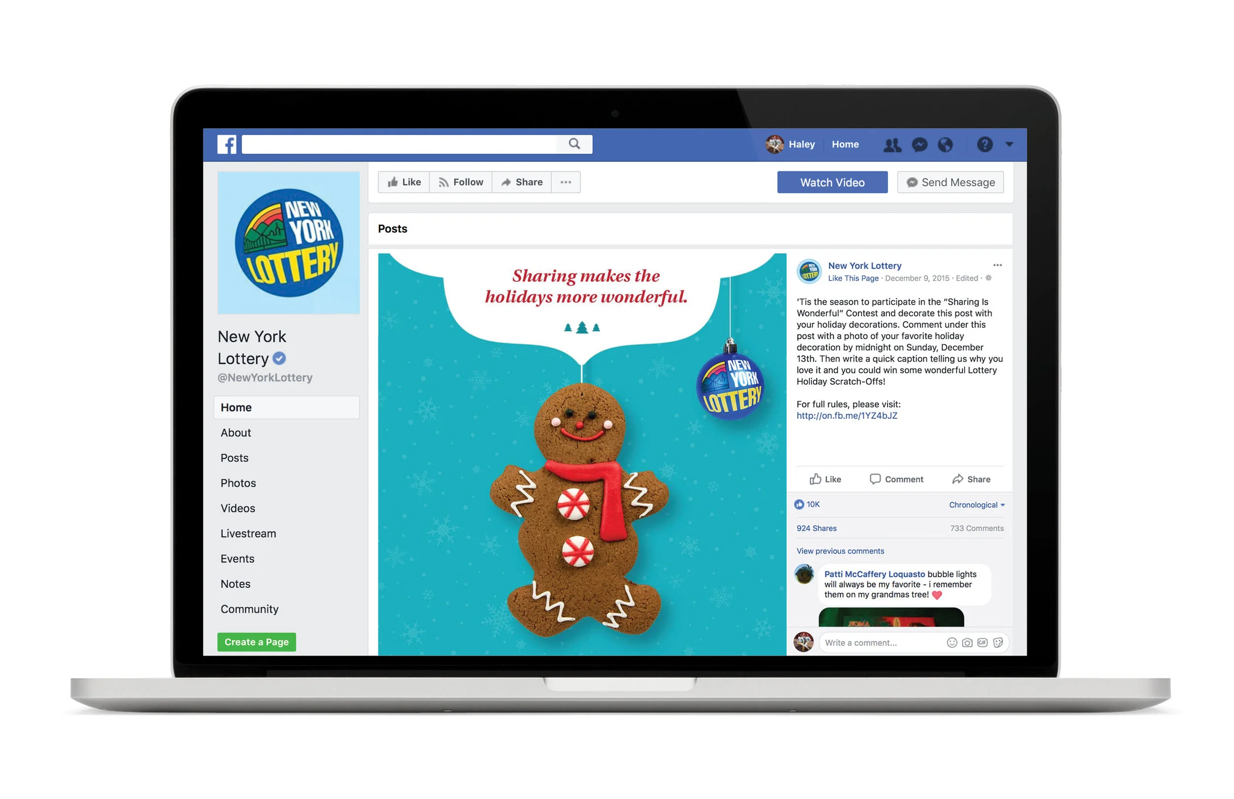 We used the "Scratch-Off Adventure"&nbsp;social videos to promote a Facebook campaign that asked people to share pictures of their favorite holiday decorations in exchange for some free lottery tickets. 