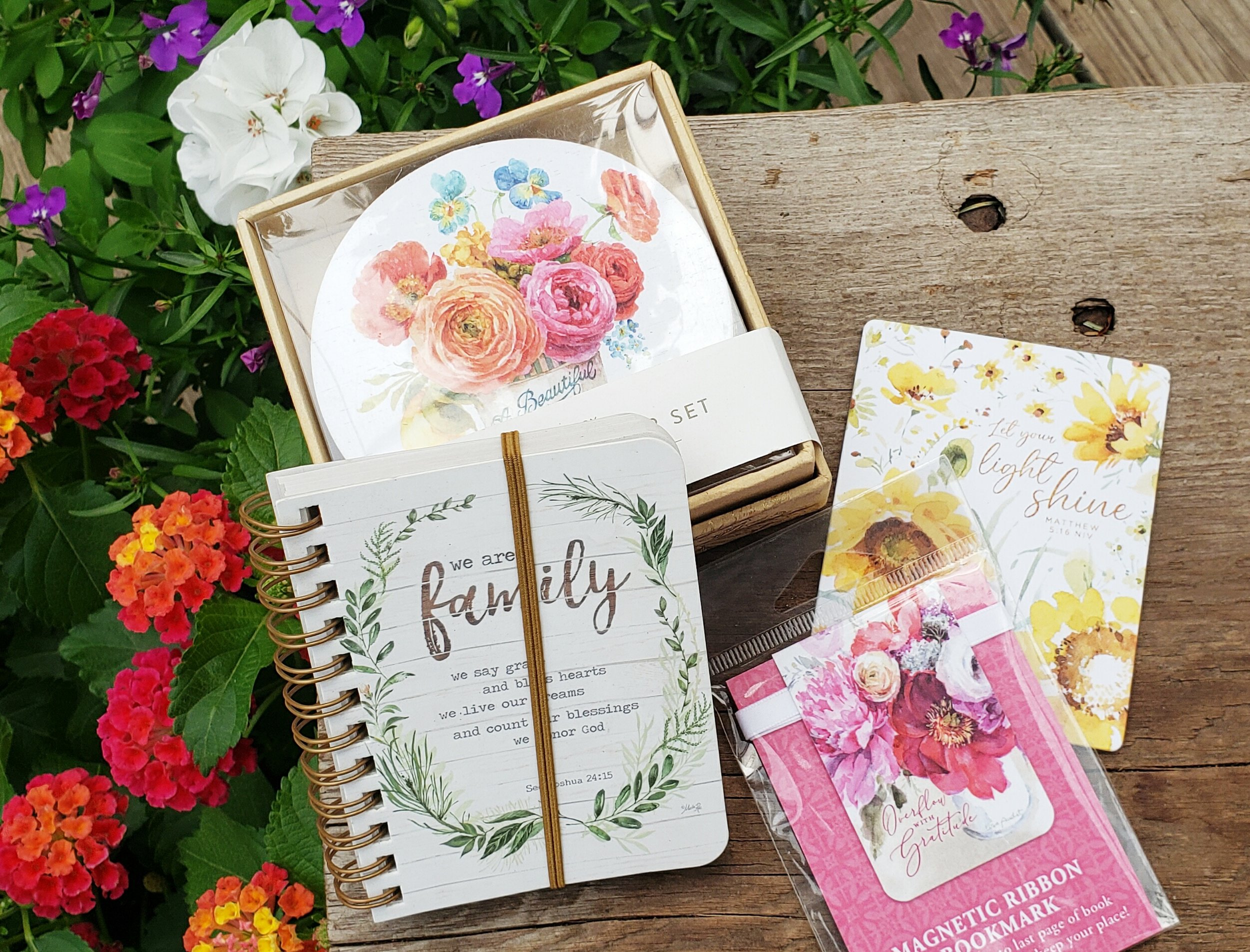 Floral Coasters, Notebook, Magnet, and Magnetic Bookmark