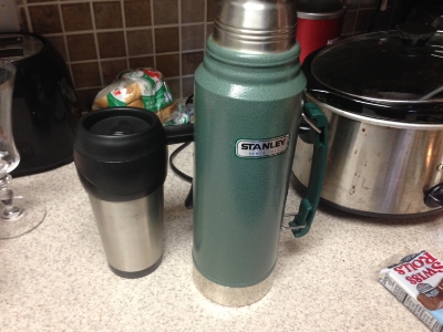 A green thermos full of ideas...no, it's just coffee...