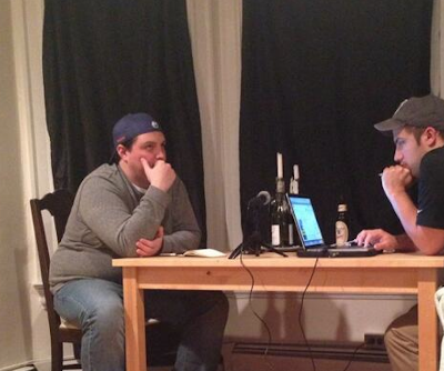 Working hard...talking to Zombie Cage Fighter Nate Quarry.