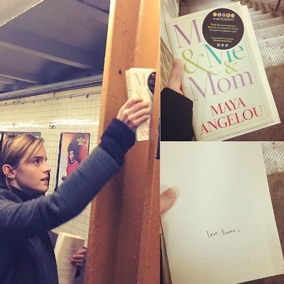 Emma Watson channeled her inner book fairy in New York City on Nov. 9, 2016. (Photo credit: Books on the Subway)