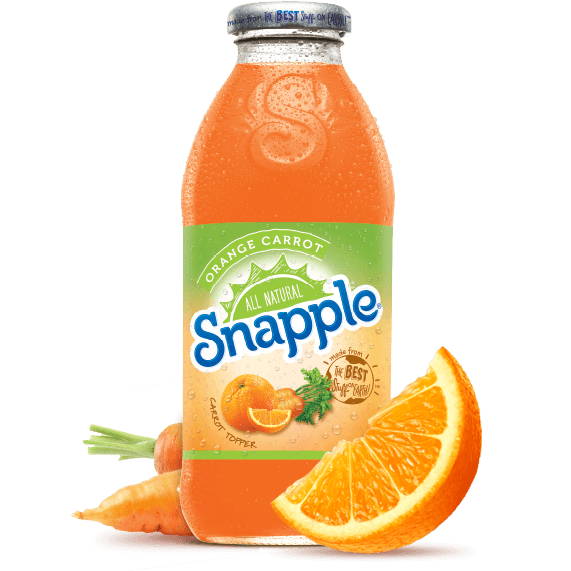 A one time Snapple favorite Orange Carrot has been brought back to life as Snapple launched their new flavor and new bottle graphics in February of 2015 They say the color orange is associated with joy and creativity. One sip of this delicious carrot blend and you might even finish that novel, paint a masterpiece or learn to play the ukulele. Key word: ‘might'