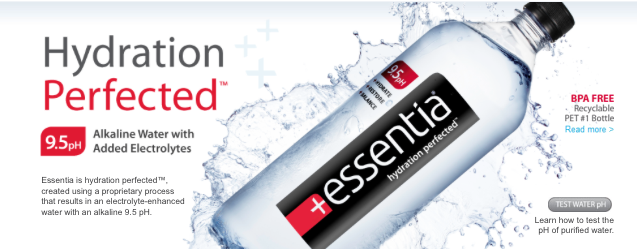 It takes hydration to the next level. We created Essentia to help you get the most out of the water you drink. Proper hydration is essential to good health. When your body is dehydrated, your joints get stiff, your muscles get sore, your concentration and performance fade – just to name a few. Drinking sufficient water every day will keep you hydrated and give your body energy to function at its best. Essentia’s hydrating qualities come from our proprietary electrolyte formula, ionization process resulting in a alkaline pH of 9.5. Most bottled waters offer purity but no additional benefits. Essentia’s proprietary process adds the perfect blend of electrolytes to purified water and then is ionized, creating a distinctive alkaline 9.5pH water to help your body stay properly hydrated.