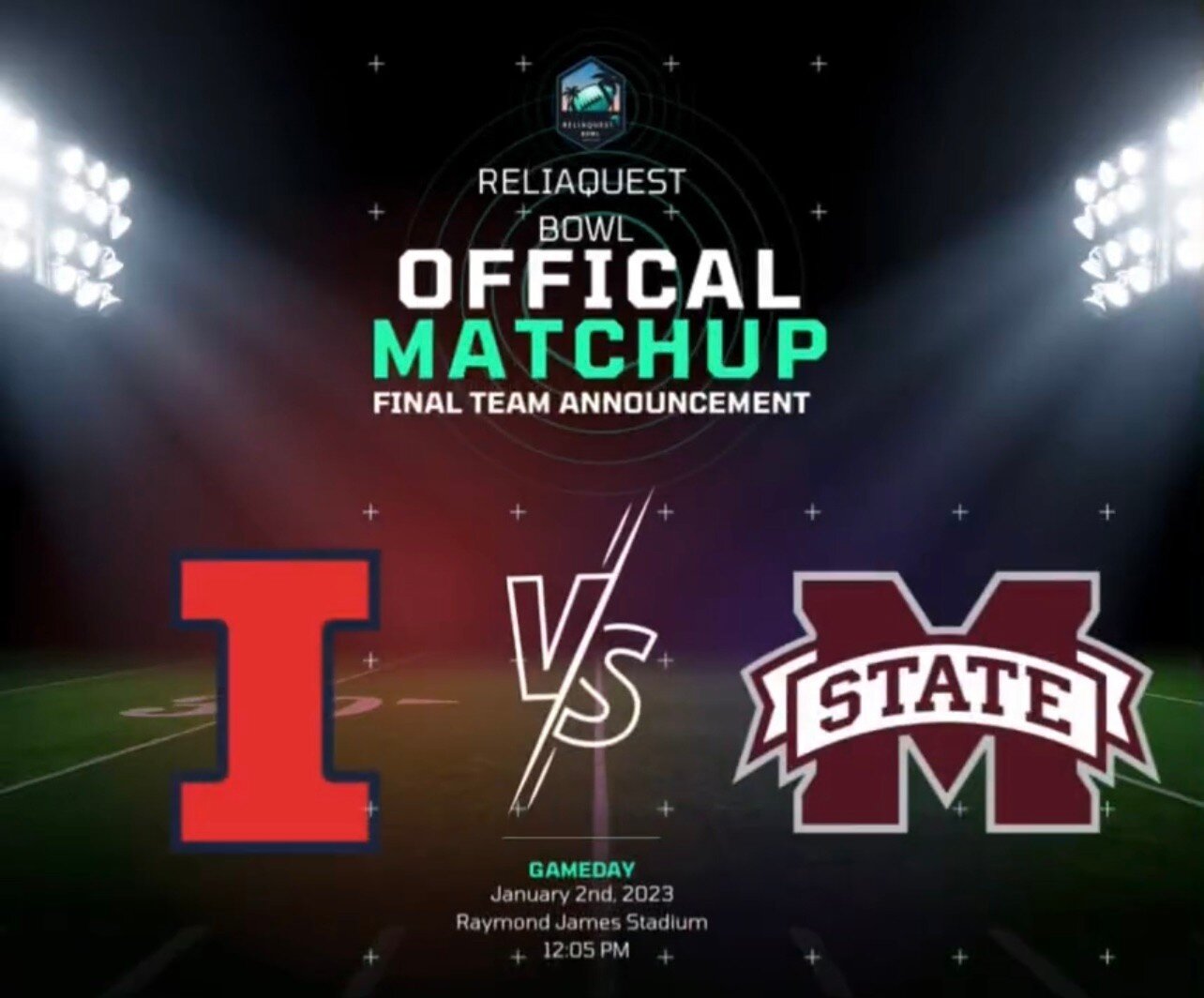 Just announced! The official matchup for the 2023 @ReliaQuestBowl will be @IlliniFootball &amp; @HailStateFB! 🏈
