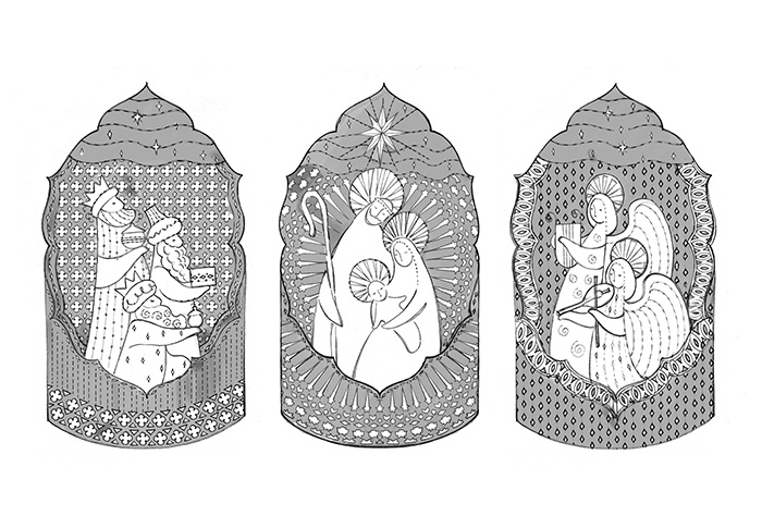 Pierced metal nativity candle holder 