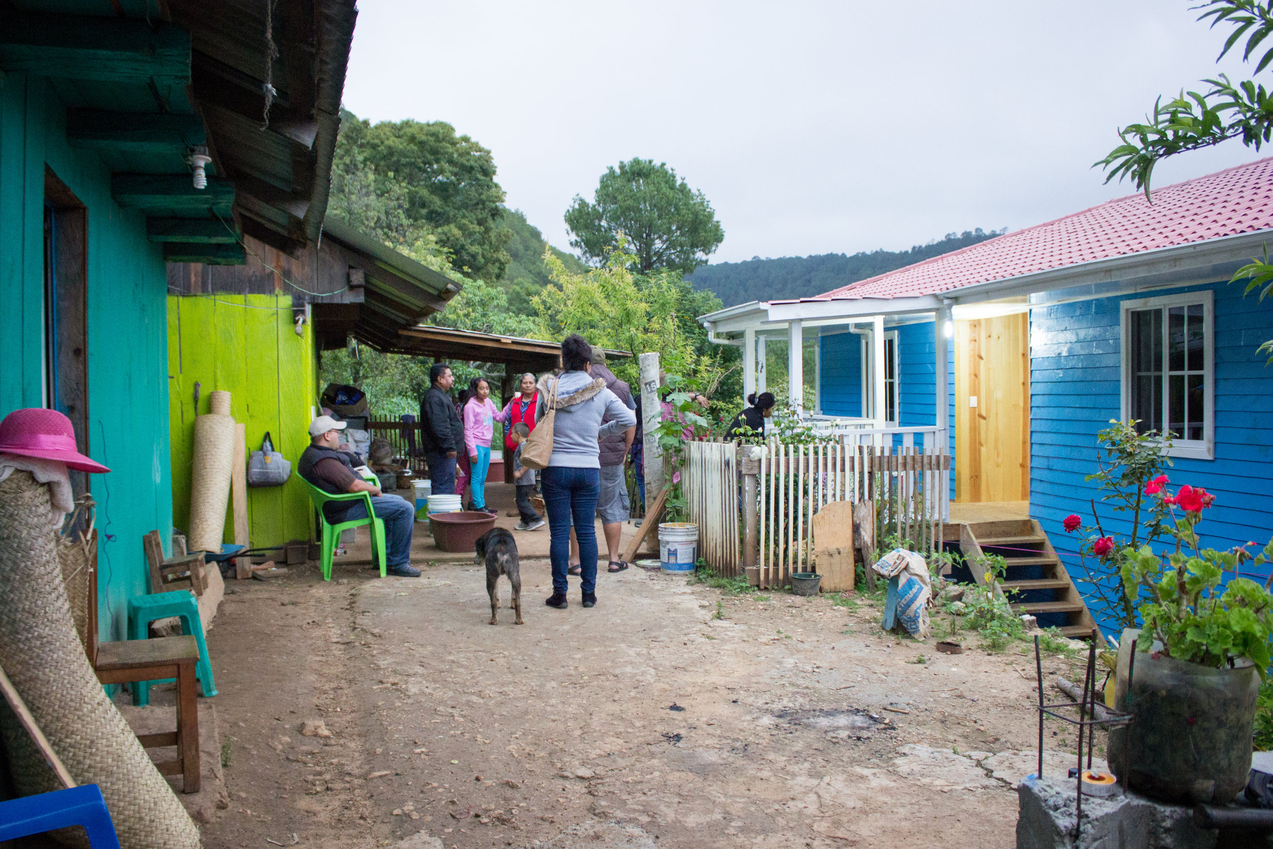 The Ruiz family home is on the left; the church is on the left.