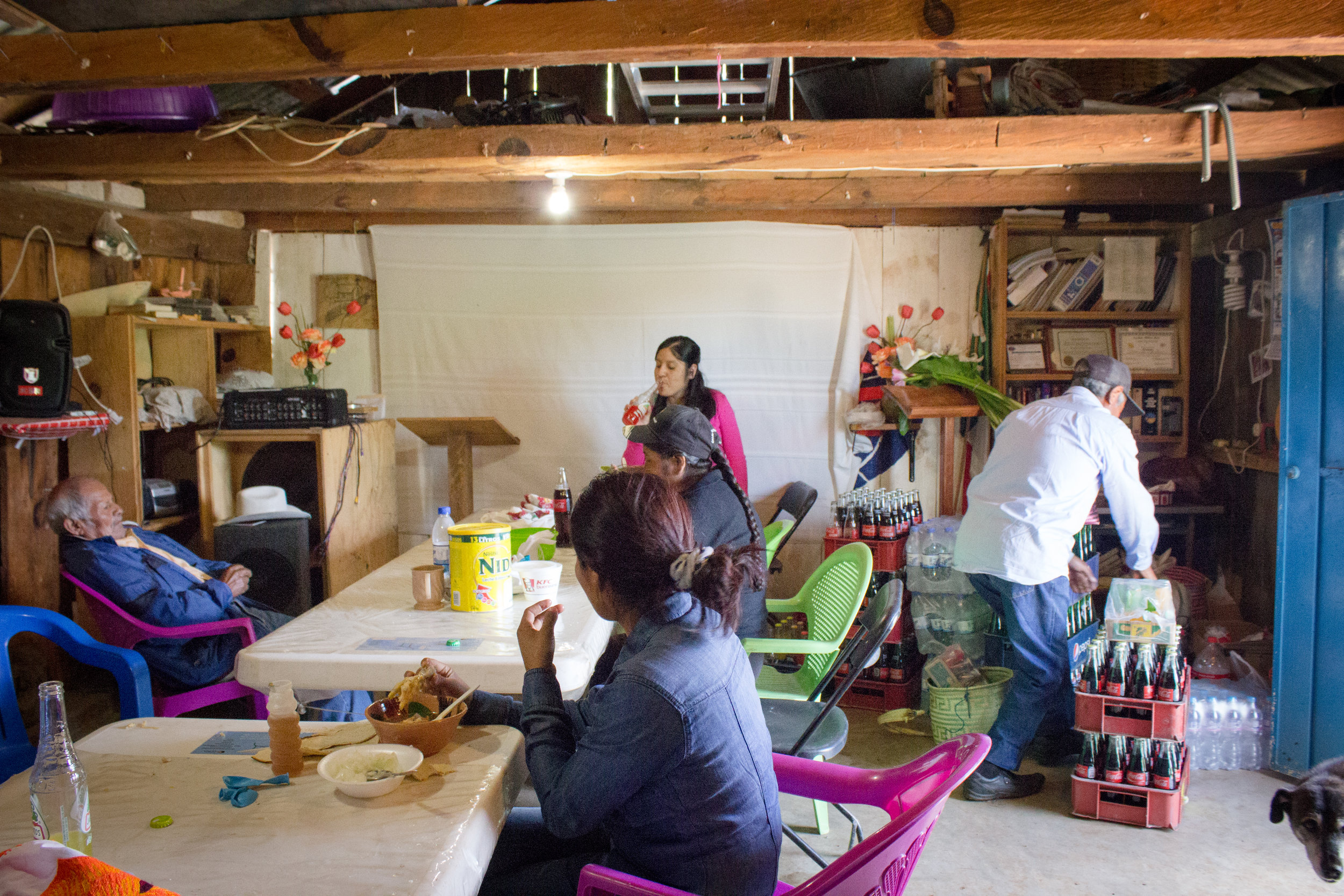Inside the room where the church met before building the new two-story structure on the hill.