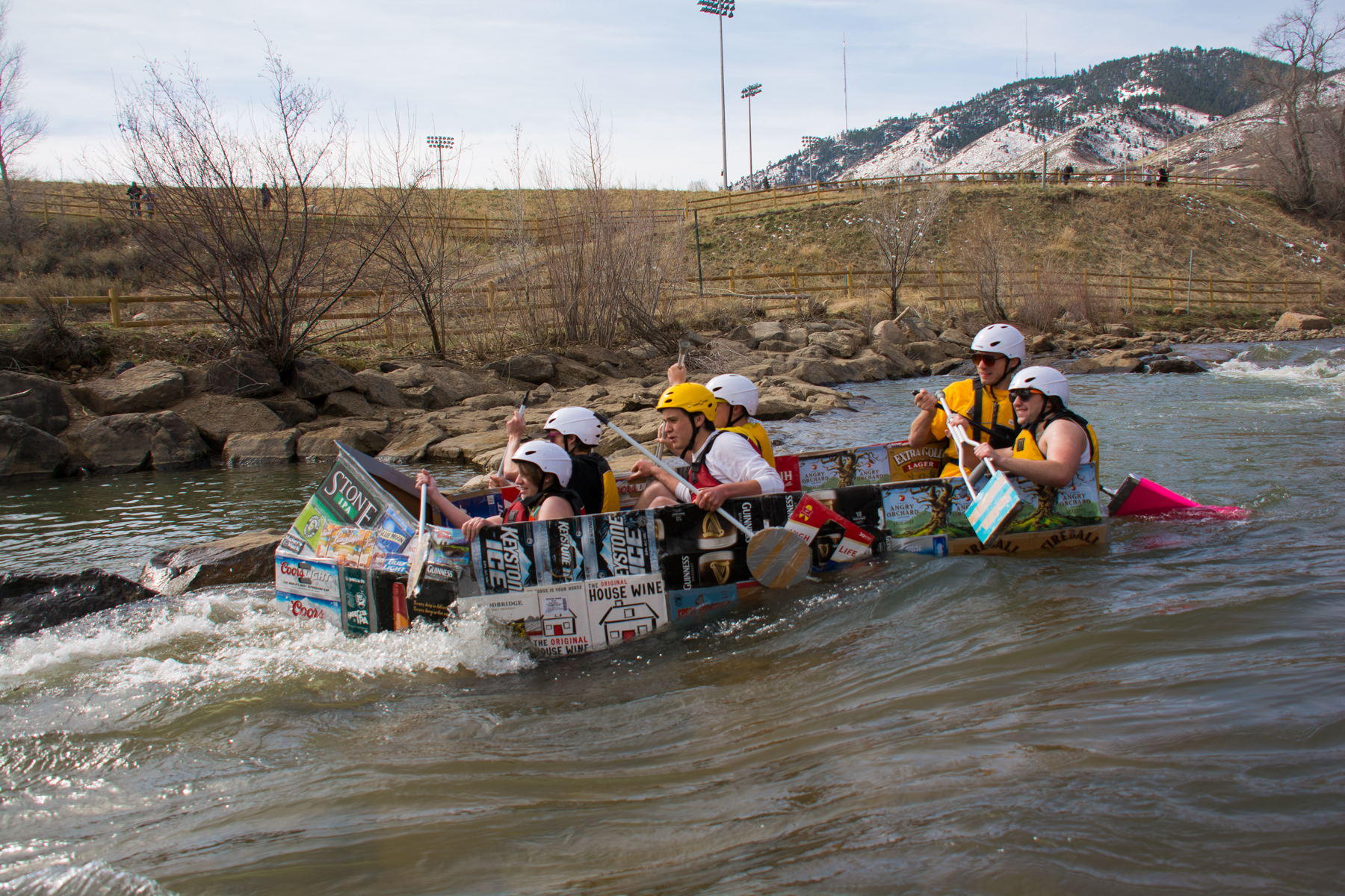 Beer Cases Make a Great Boat on the Kayak Course.