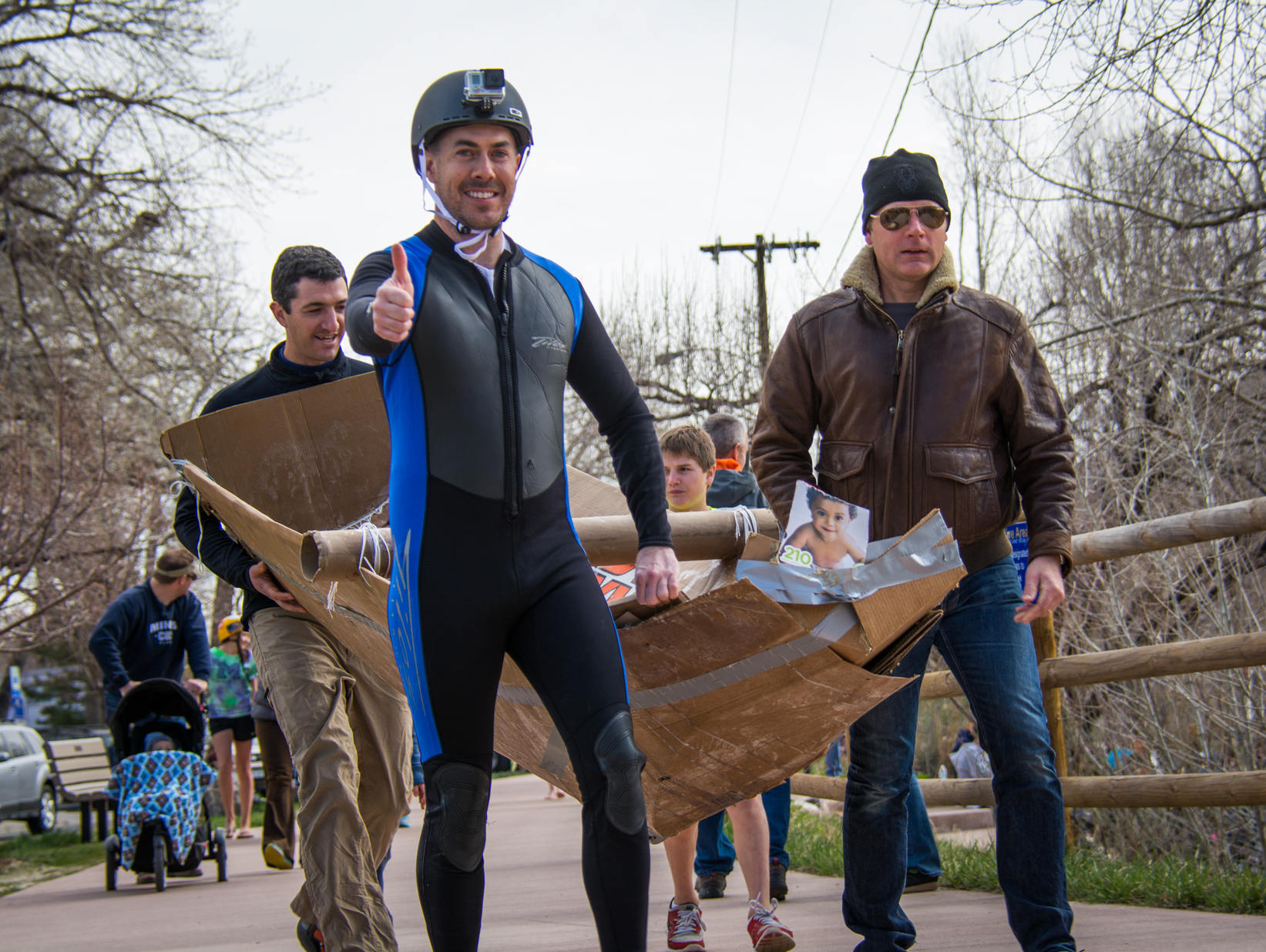 thumbs up before the Rapids in a Cardboard Boat.