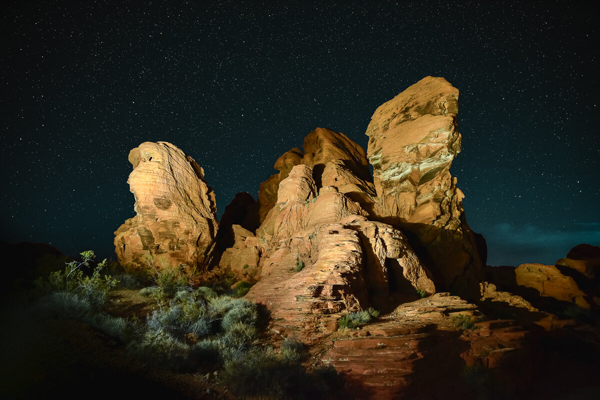 Valley of Fire Rock Formations at Night