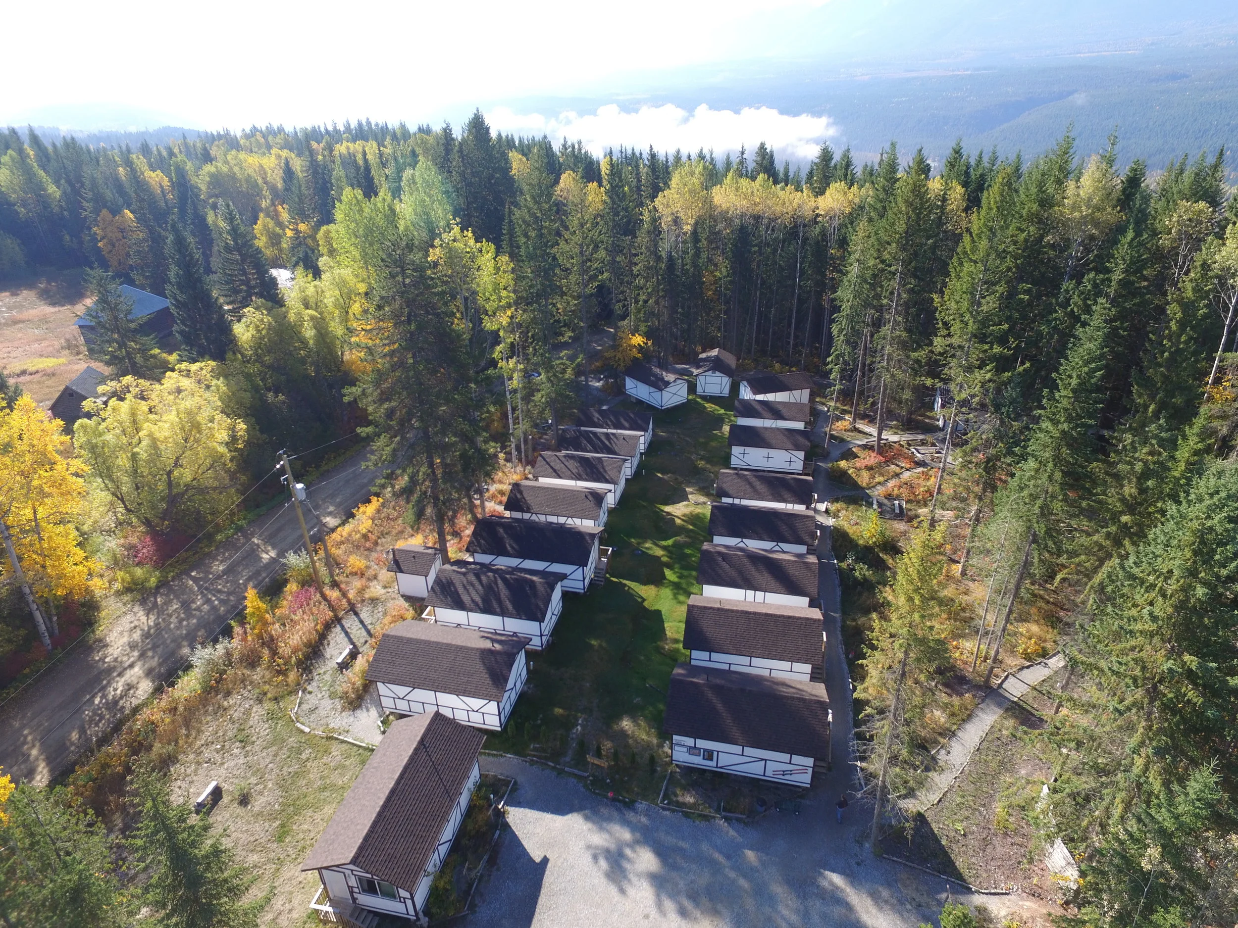 Birds eye view of the cabins.