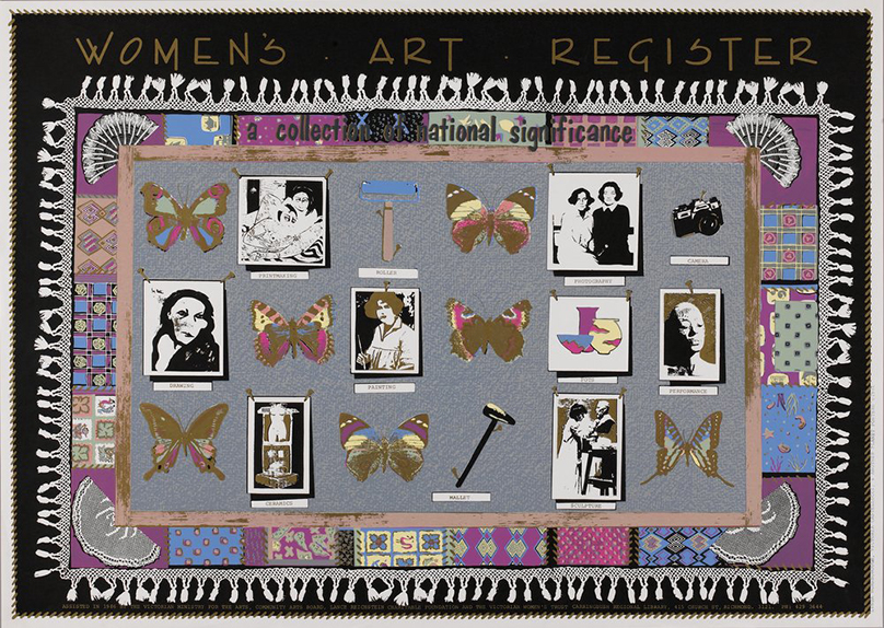 Julia Church, Victoria Castellucci artist, Lynda Horsborough Women's Art Register poster, 1986, Another Planet Posters, poster: screen print on white paper ; 59.8 x 84.2 cm