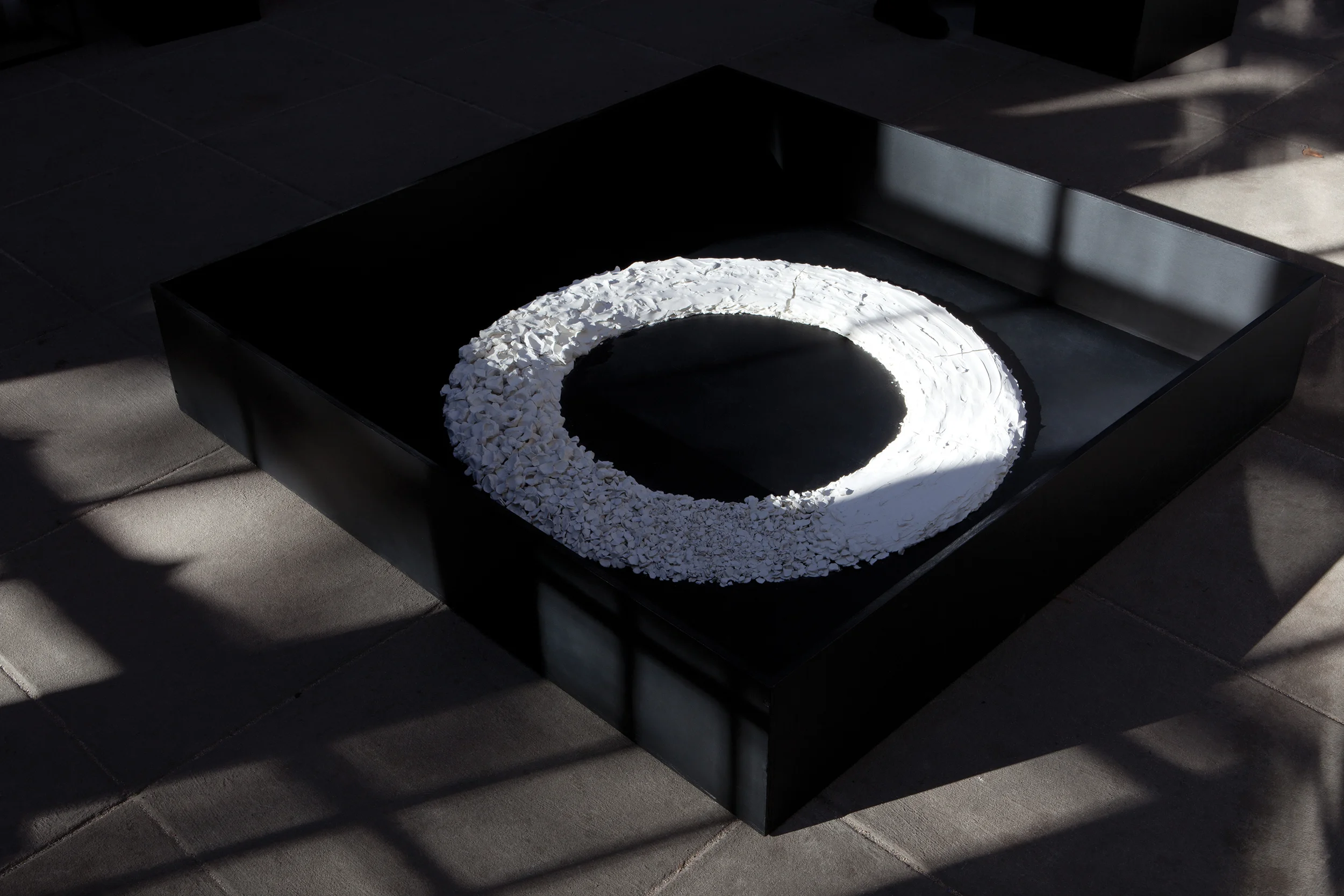 S.O.M. STATE OF MATTER CIRCLE. 2014. Raw porcelain clay (wet, dry, dust...) 55 x 55 in