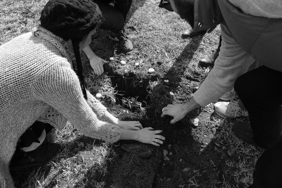 OFRENDA RITUAL (OFFERING RITUAL) 2013. Participatory performance. Ritualistic intervention. View of Ofrenda Ritual at The Wassaic Project, Wassaic, NY – Wassaic Artists Residency program, March 2013