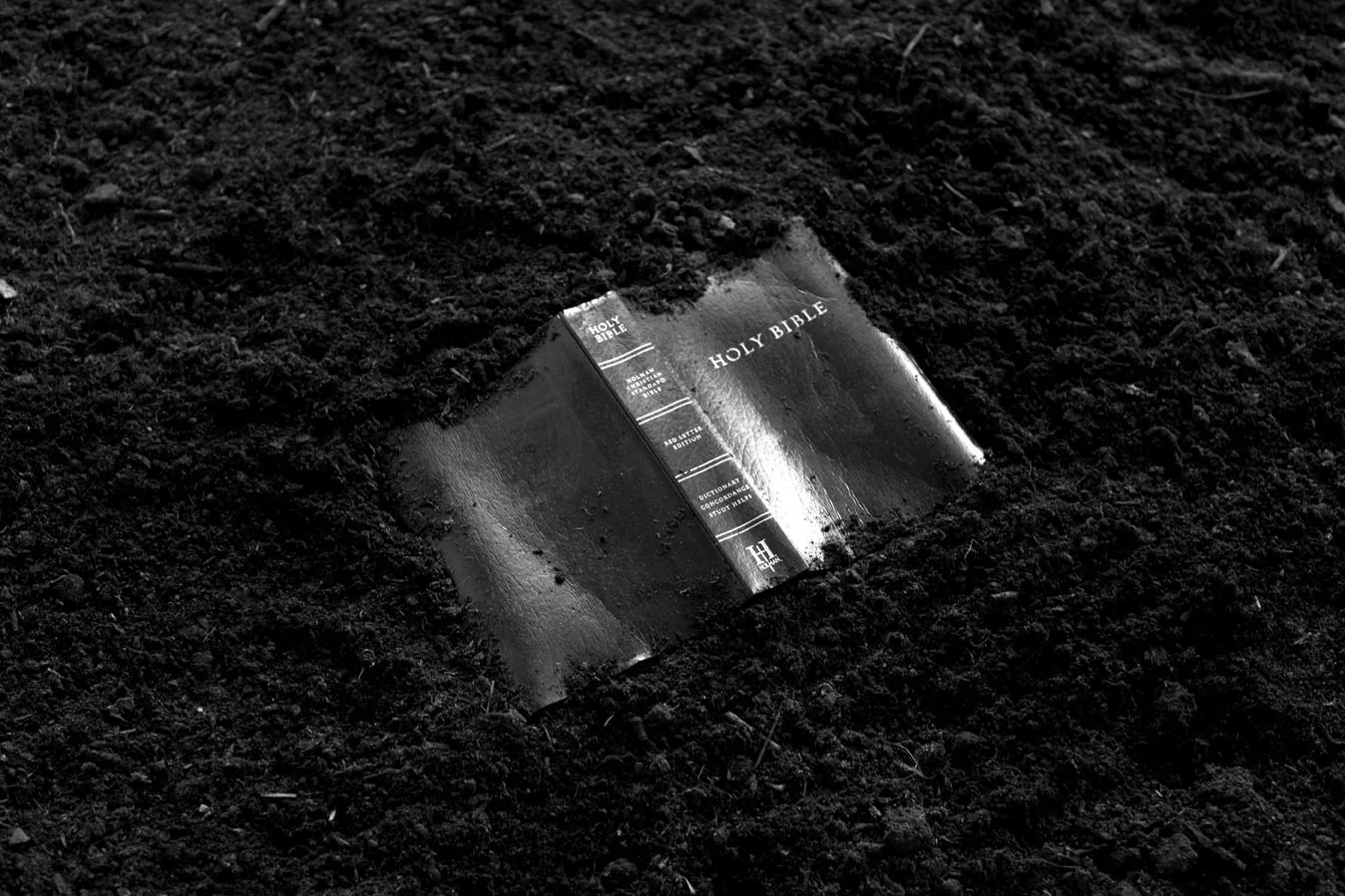 ICONOLOGY . 2012. Handbuilt porcelain, wood, gesso, acrylic paint, soil, a sacred book. Dimensions variable
