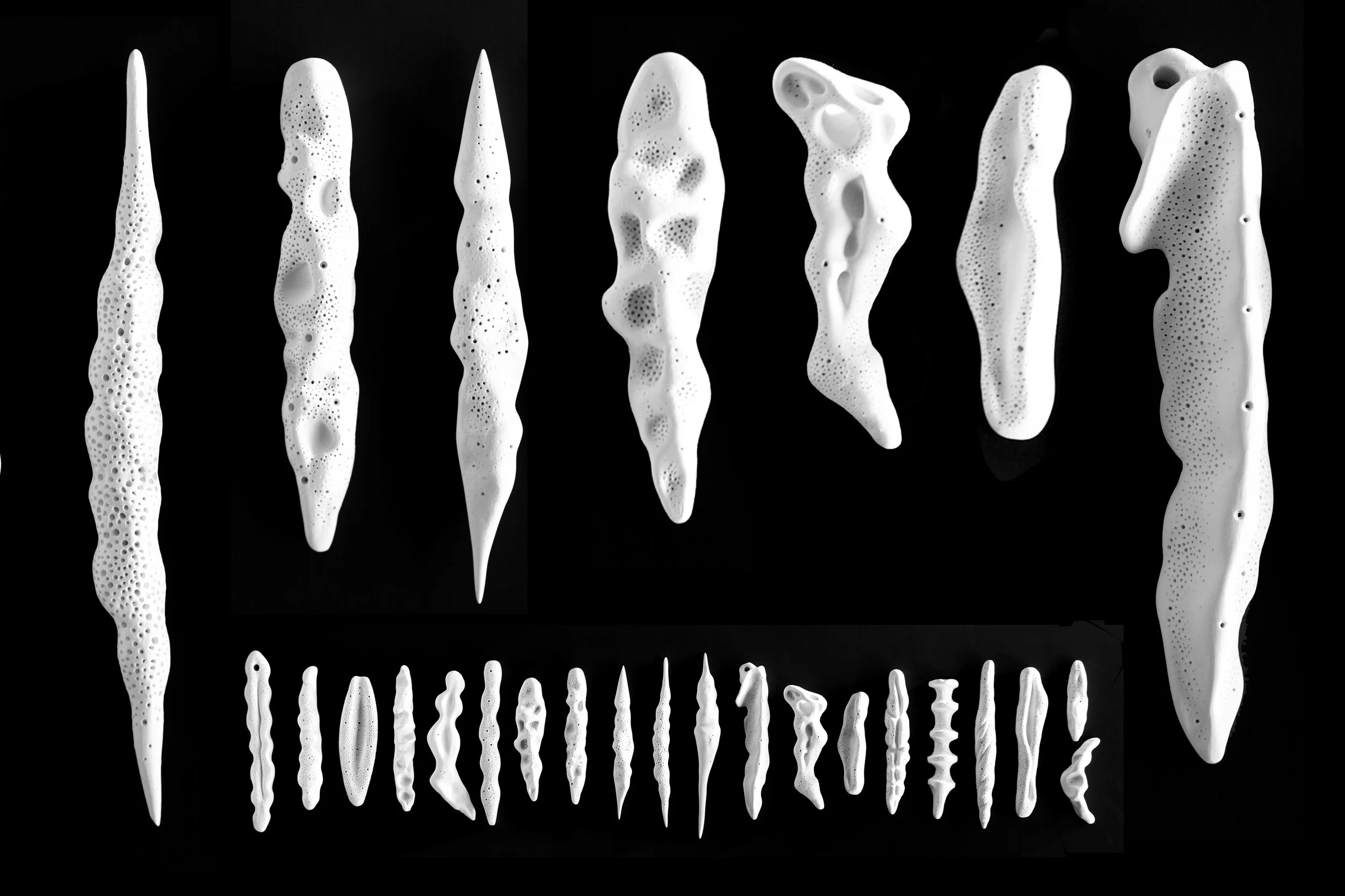 VESTIGIUM AMULETS. 2011. White clay and porcelain. Dimensions variable