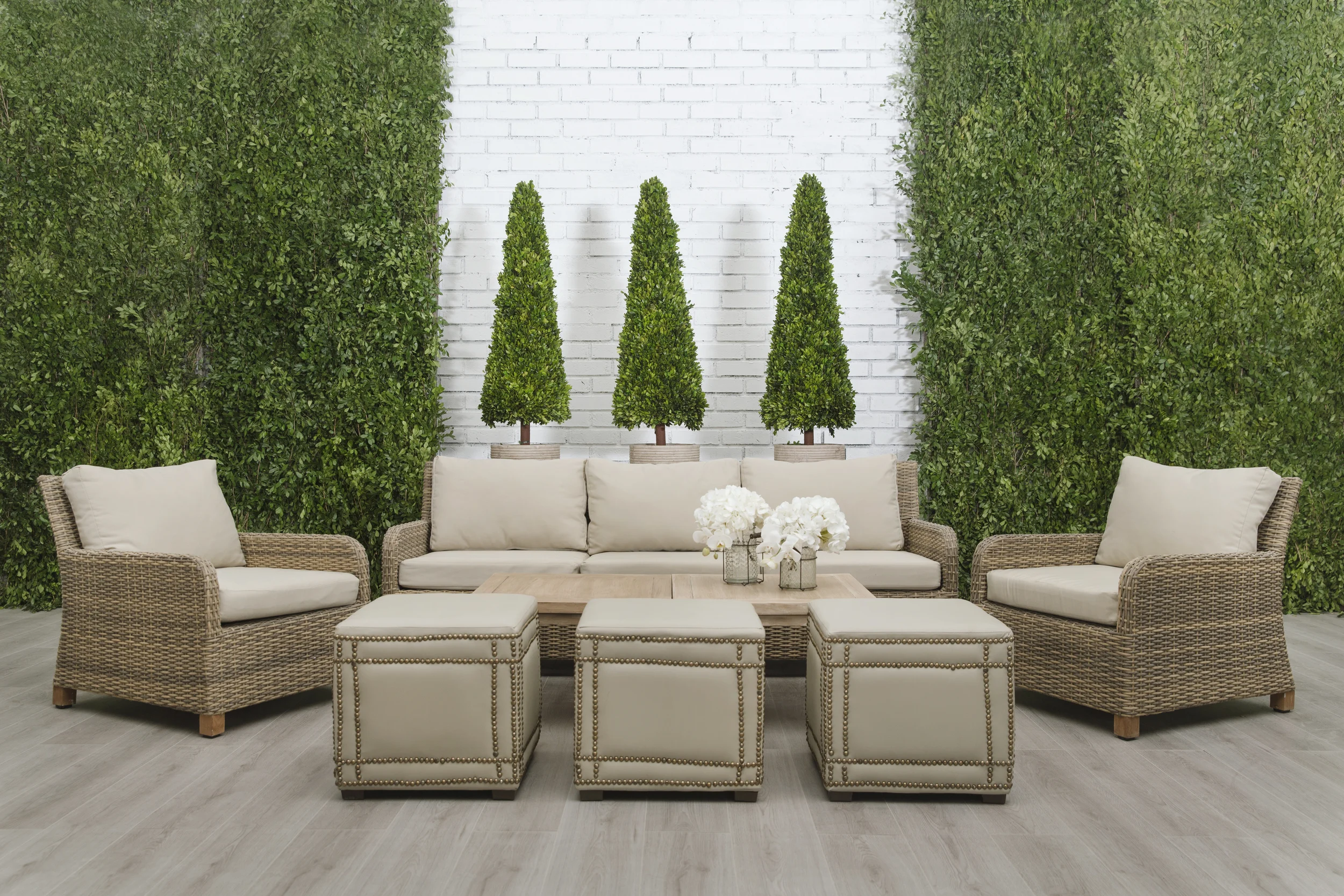 _Sillon Mimbre _Sofa Mimbre _Mesa Cuadrada Miel _Taburete Miel