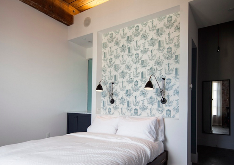 Flavor Paper's custom Williamsburg toile at The Wythe Hotel.