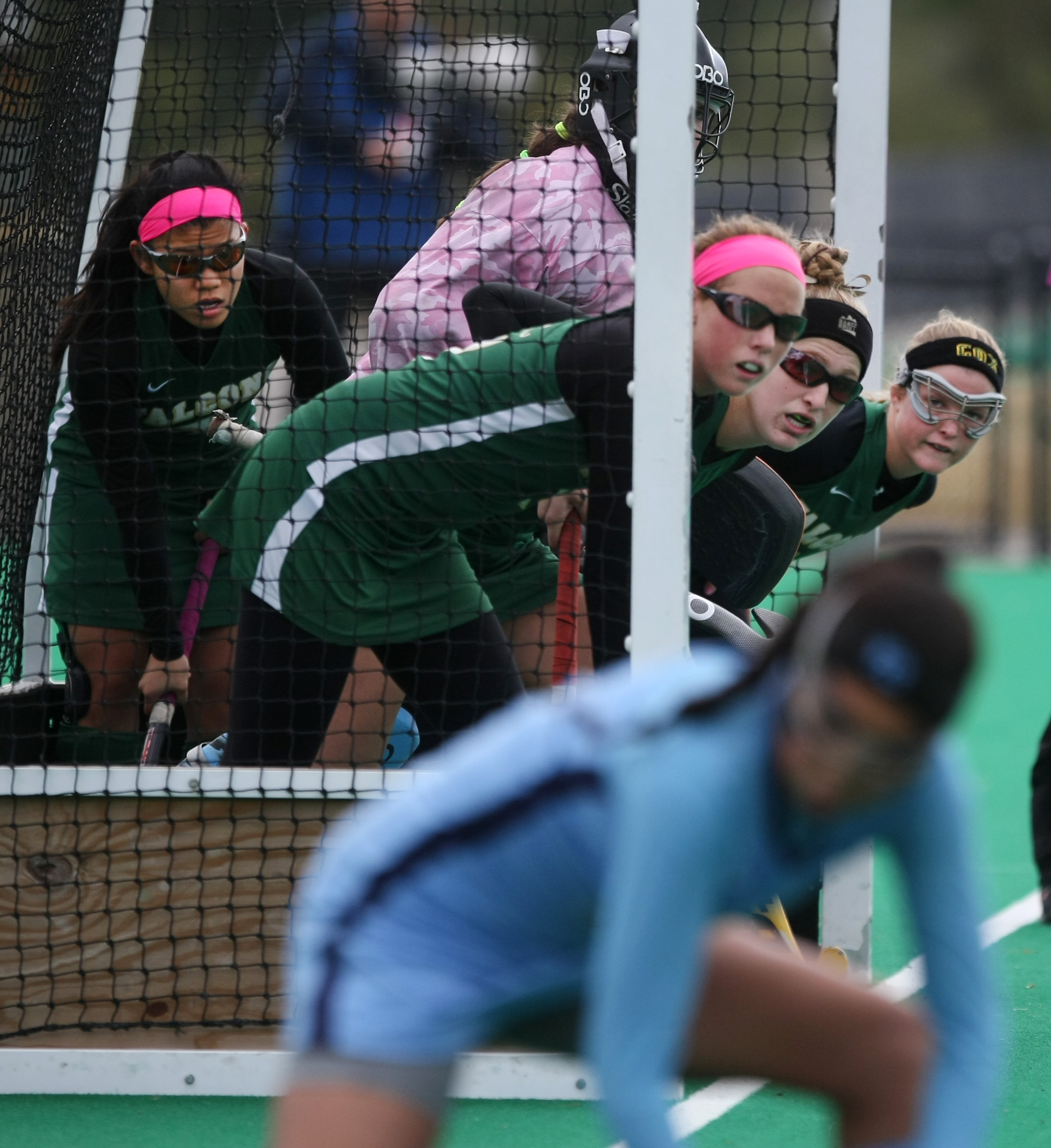Cox defenders prepare for a First Colonial corner during second half action of Cox's 1-0 win to claim their 18th State title, Saturday, Nov. 16, 2014 at the National Training Center in Virginia Beach. (Jason Hirschfeld | For The Virginian-Pilot)