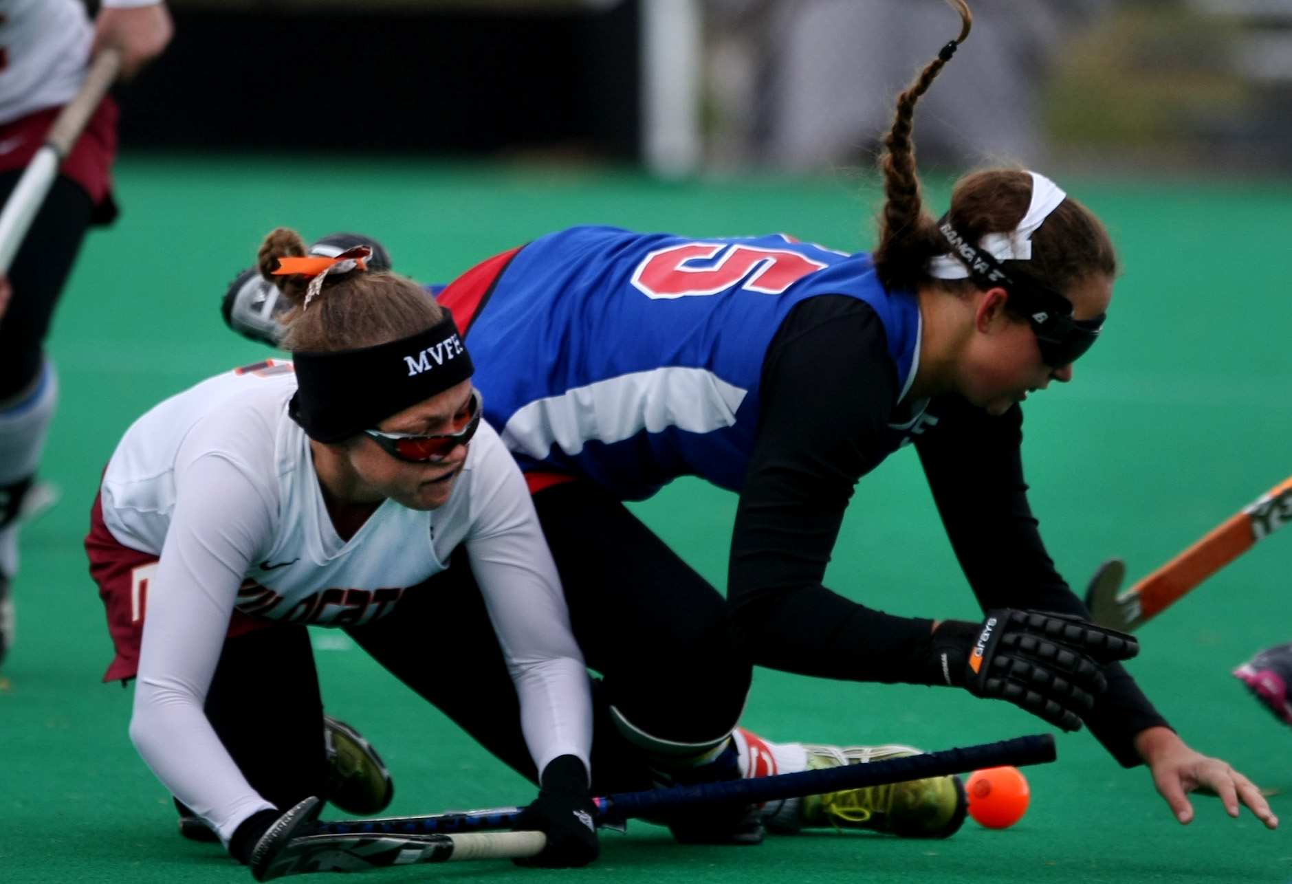 Princess Anne's Jackie Kisa, right, collides with Mountain View's Beth Barnes while going after a loose ball during second half action of the Cavaliers' 2-1 win to claim the State title, Saturday, Nov. 16, 2014 at the National Training Center in Virginia Beach. (Jason Hirschfeld | For The Virginian-Pilot)