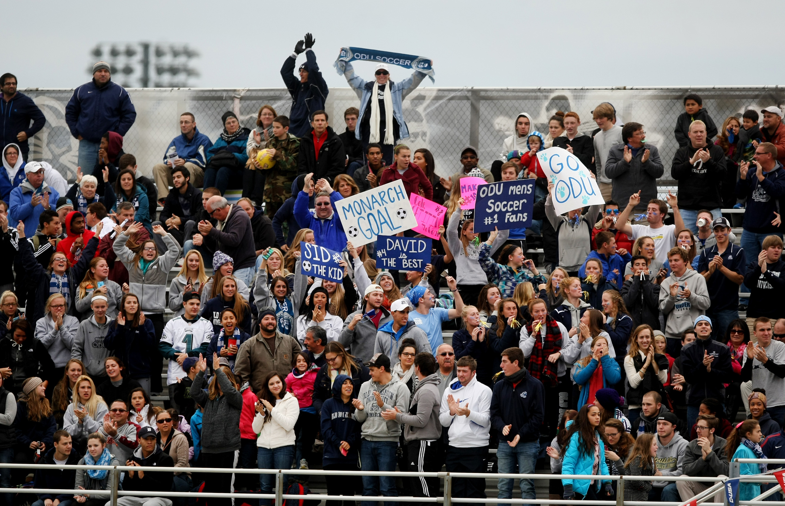 Old Dominion fans cheer in the closing seconds of ODU's 2-1 win over University of South Carolina to claim the Conference USA Men's Soccer Final, Sunday, Nov. 16, 2014 at ODU in Norfolk. (Jason Hirschfeld | For The Virginian-Pilot)