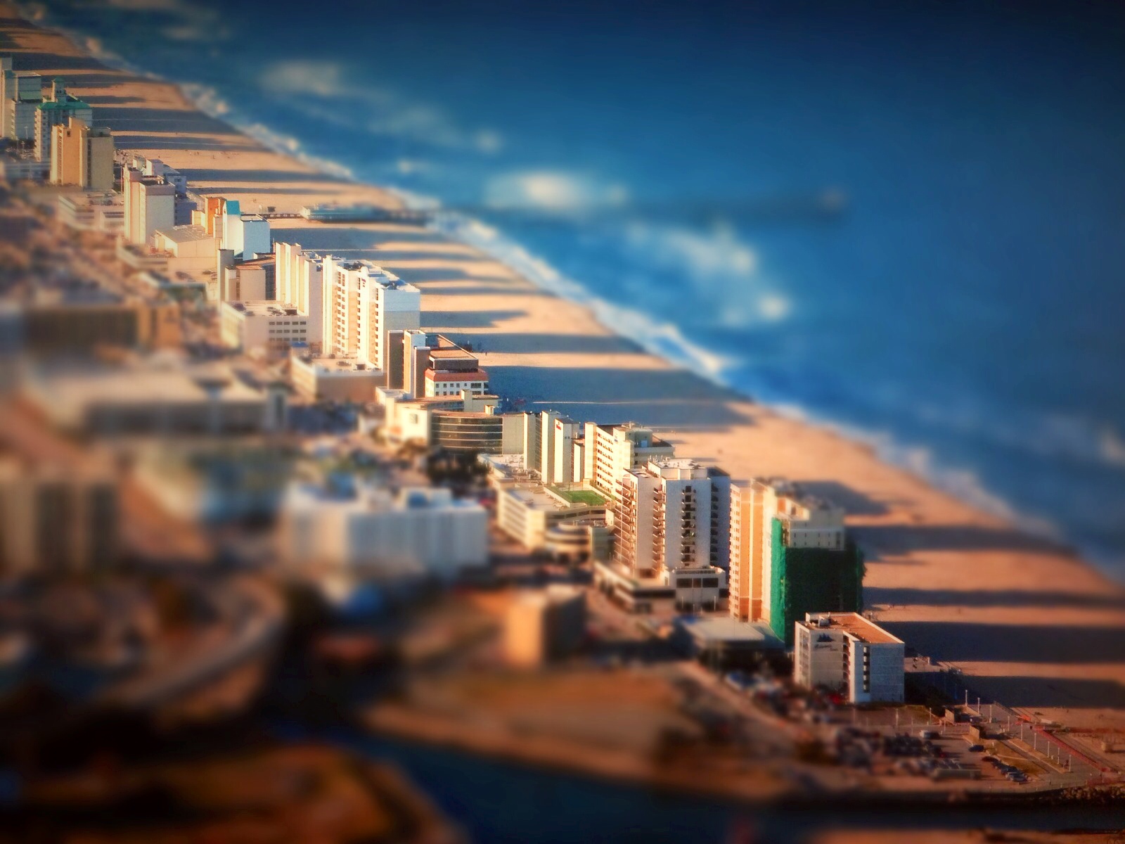 The Virginia Beach resort strip is pictured using the Tilt/Shift Gen App for the iPhone.