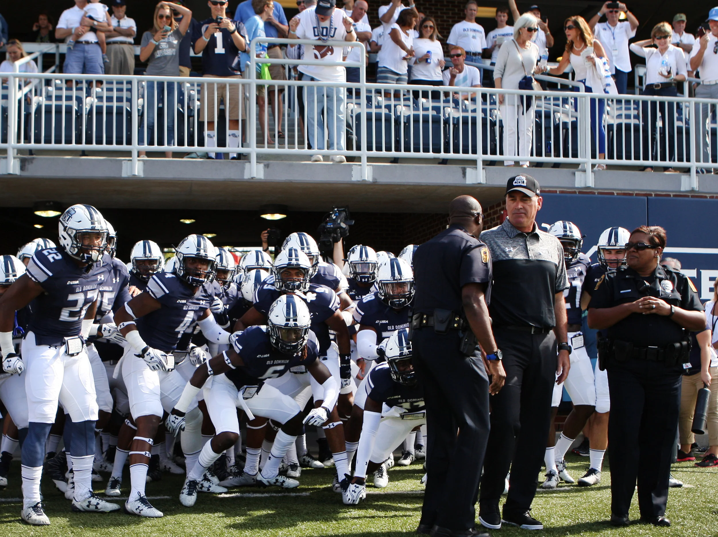 Old DOminion head coach Bobby Wilder and the 2016 Monarchs prepare to take the field for their season opener, Sunday, Sept. 4, 2016 at ODU in Norfolk. (Jason Hirschfeld | The Virginian-Pilot)