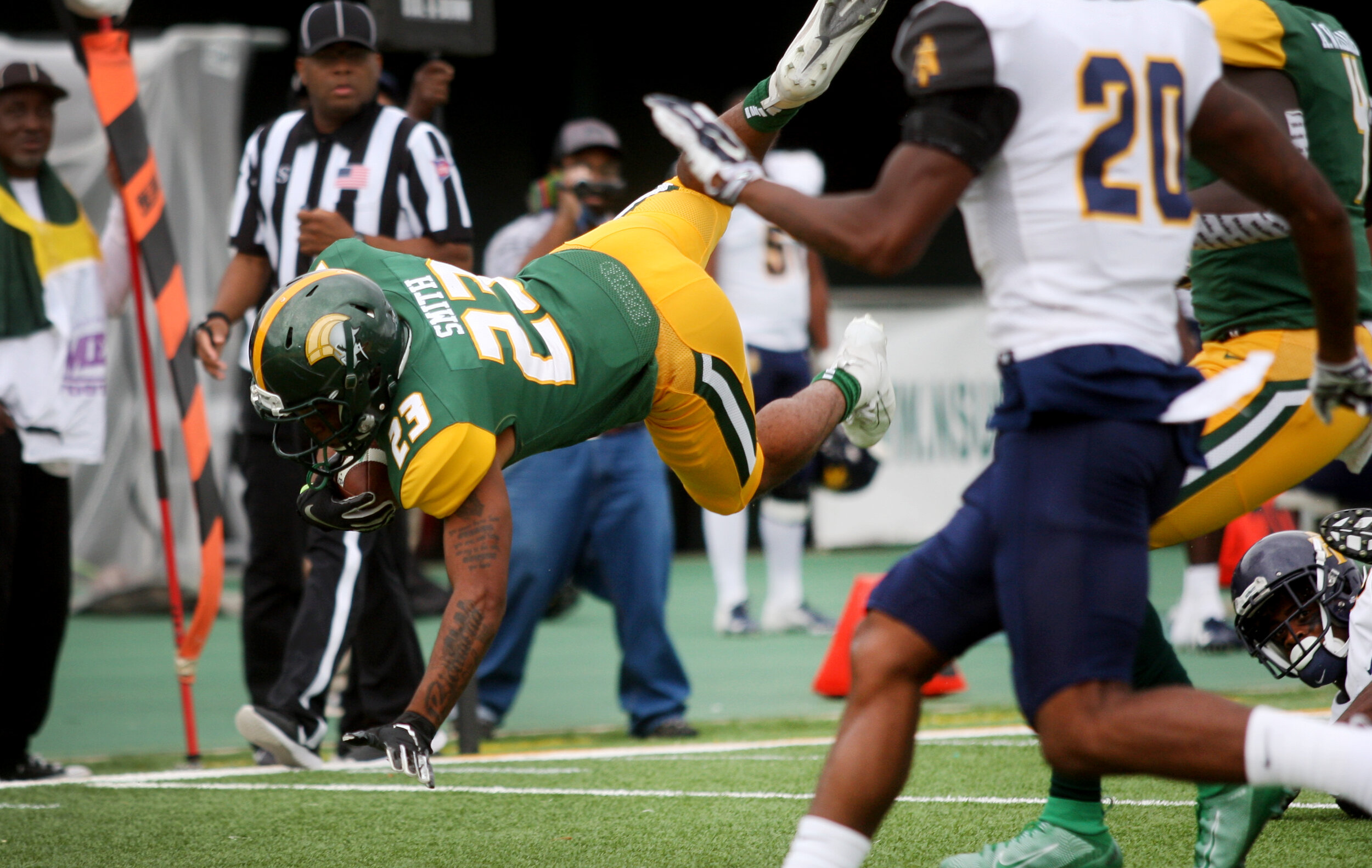 Norfolk State freshman running back Rayquan Smith takes his first collegiate carry 62-yards during the Spartans' 58-19 loss to North Carolina A&T, Saturday, October 5, 2019 at Dick Price Stadium in Norfolk.