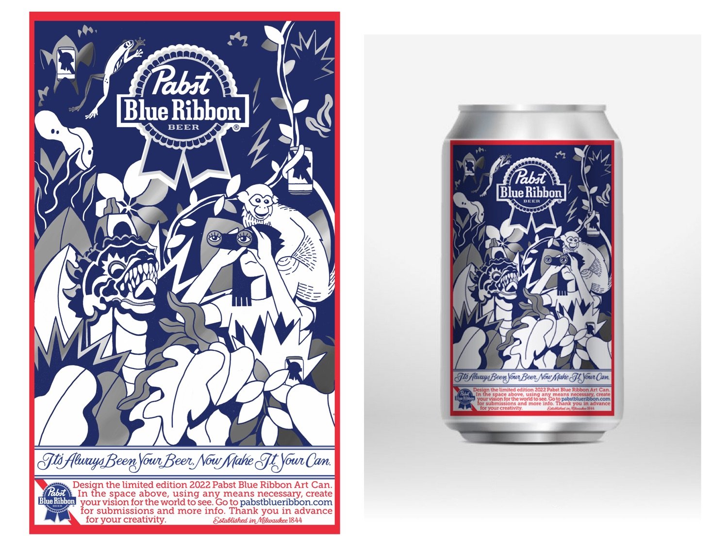 Pabst Blue Ribbon beer can design