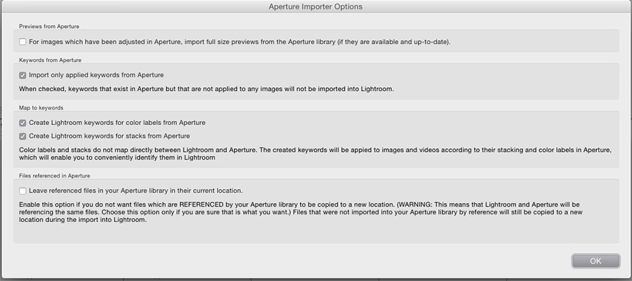 The extra import plug-in options with the default settings of which are checked and unchecked.