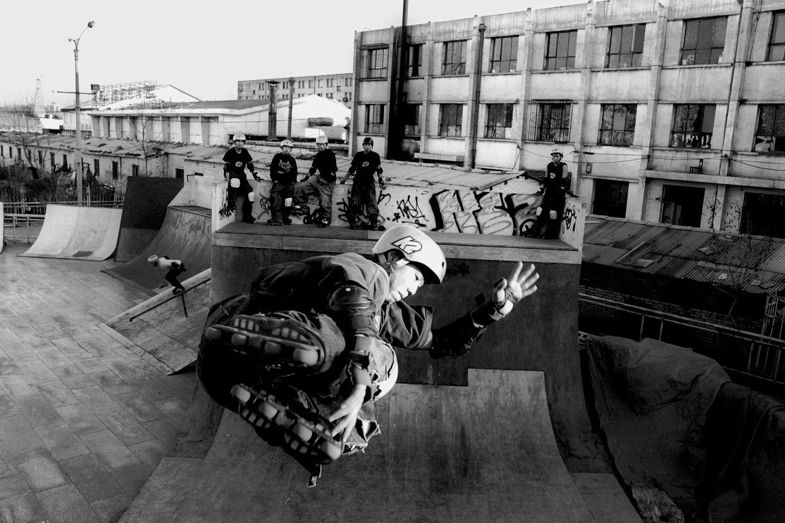  Beijing, 1999. Young martial art students from the countryside, recruited to learn rollerblade tricks to perform at shopping mall openings 
