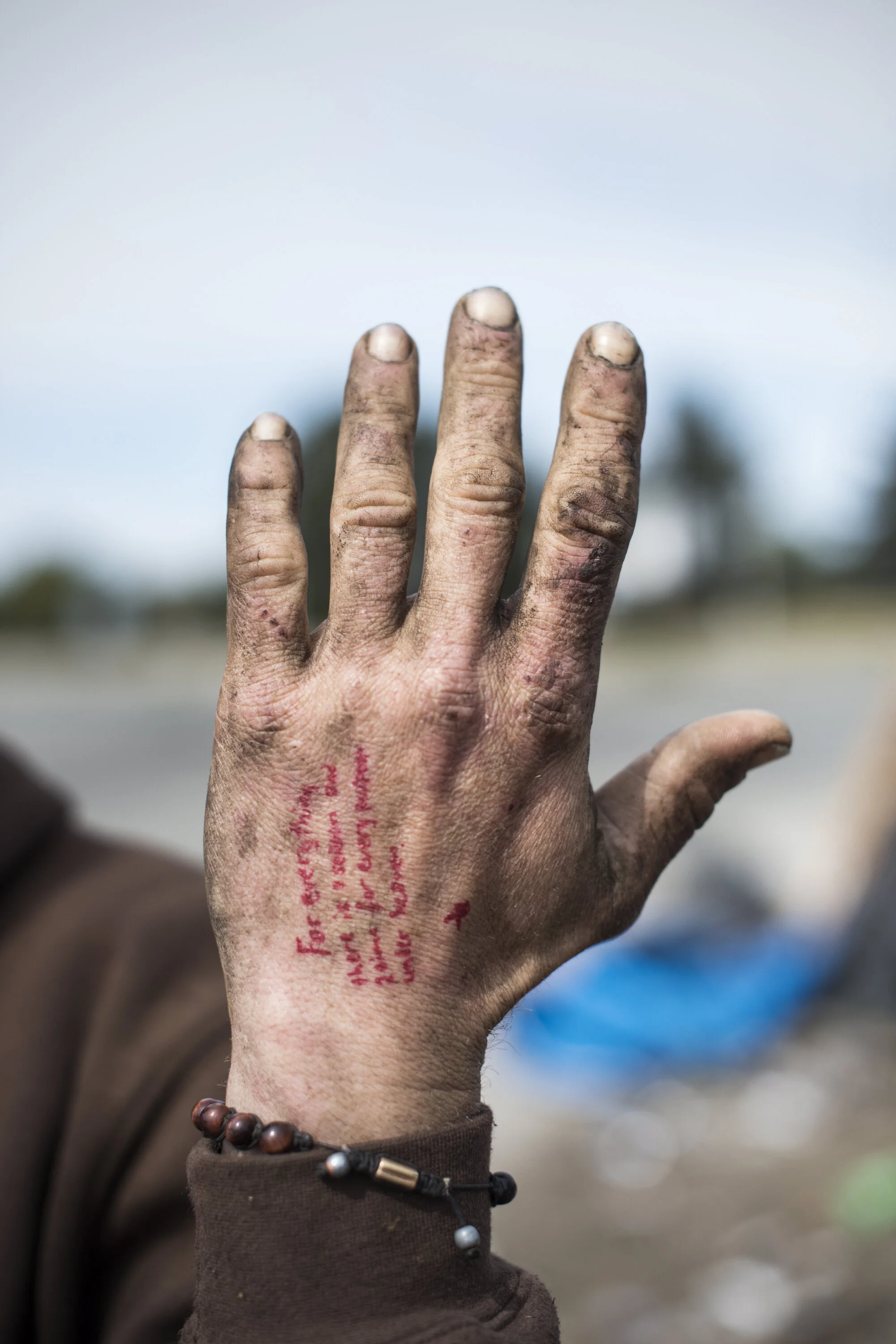 On his hand, E has written Ecclesiastes 3:1, “For every thing there is a season, and a time for every purpose under the heaven.  E, 40, came to Berkeley from Ohio by way of Denver.  He has been homeless for five years.   “What’s going on out here is