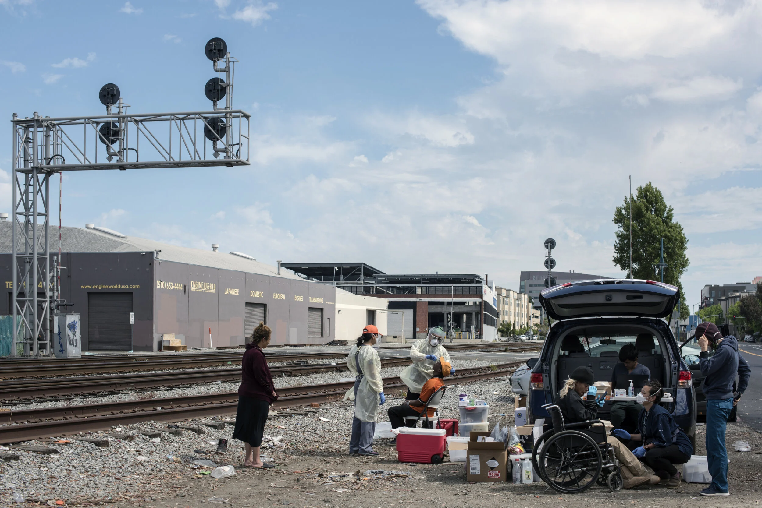  Berkeley’s Lifelong Medical Center Street Medicine Team does testing and other treatment at the Ashy-Shellmound homeless encampment, where recently a positive case was discovered.   