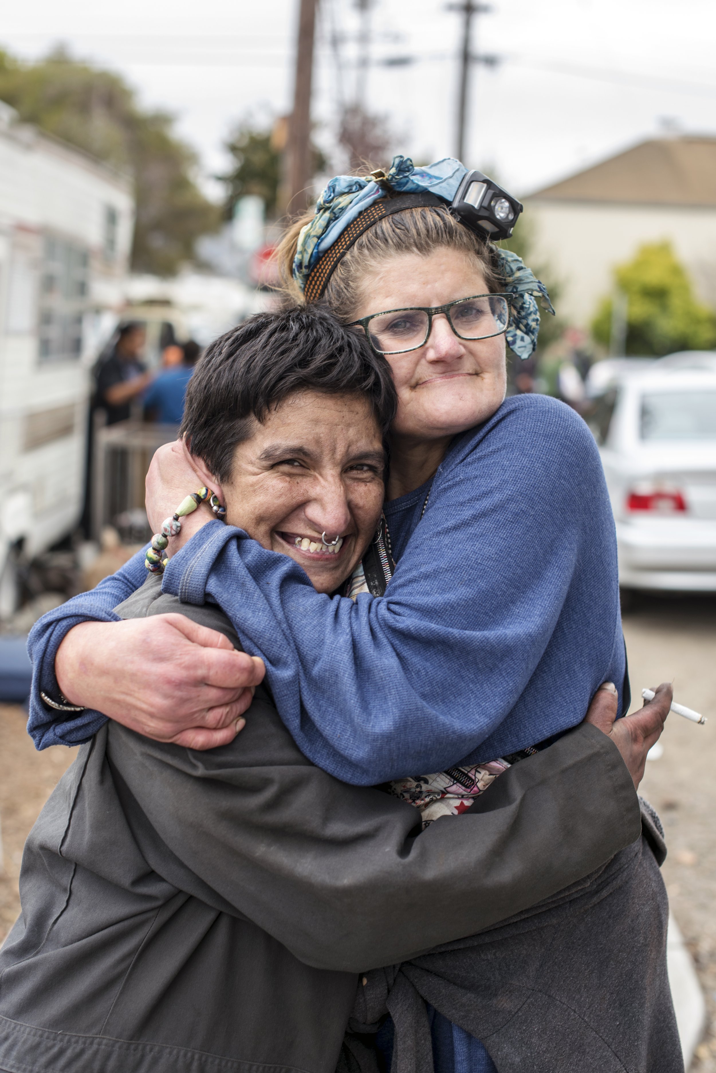  National Geographic.  Unhoused residents Amber and Sarah have been friends for 20 years.  Berkeley, California, USA 