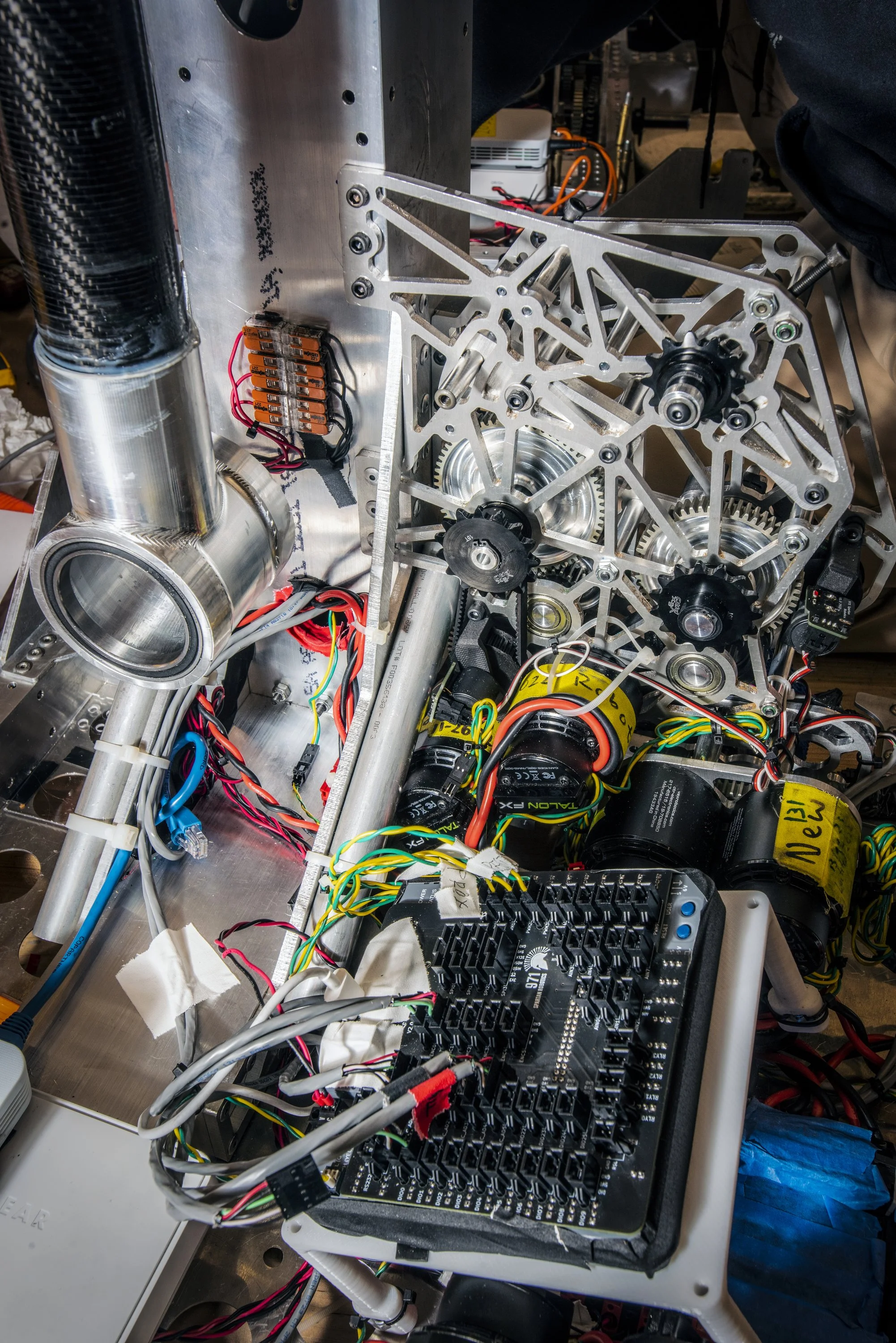  Members of the Mountain View High School 971 Spartan Robotics Team work on the final build for their robot.  Situated in the middle of Silicon Valley, with sponsors like Google, Intuitive Surgical and John Deere and local mentors deeply embedded in 