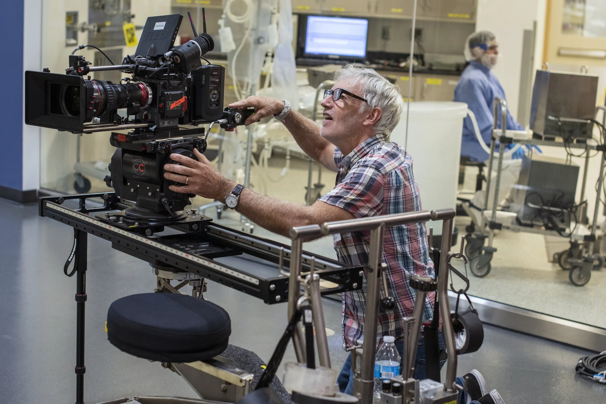 Fremont , USA.  Behind-the-scenes of documentary film shoot at pharmaceutical company headquarters (for Boehringer Ingelheim) 