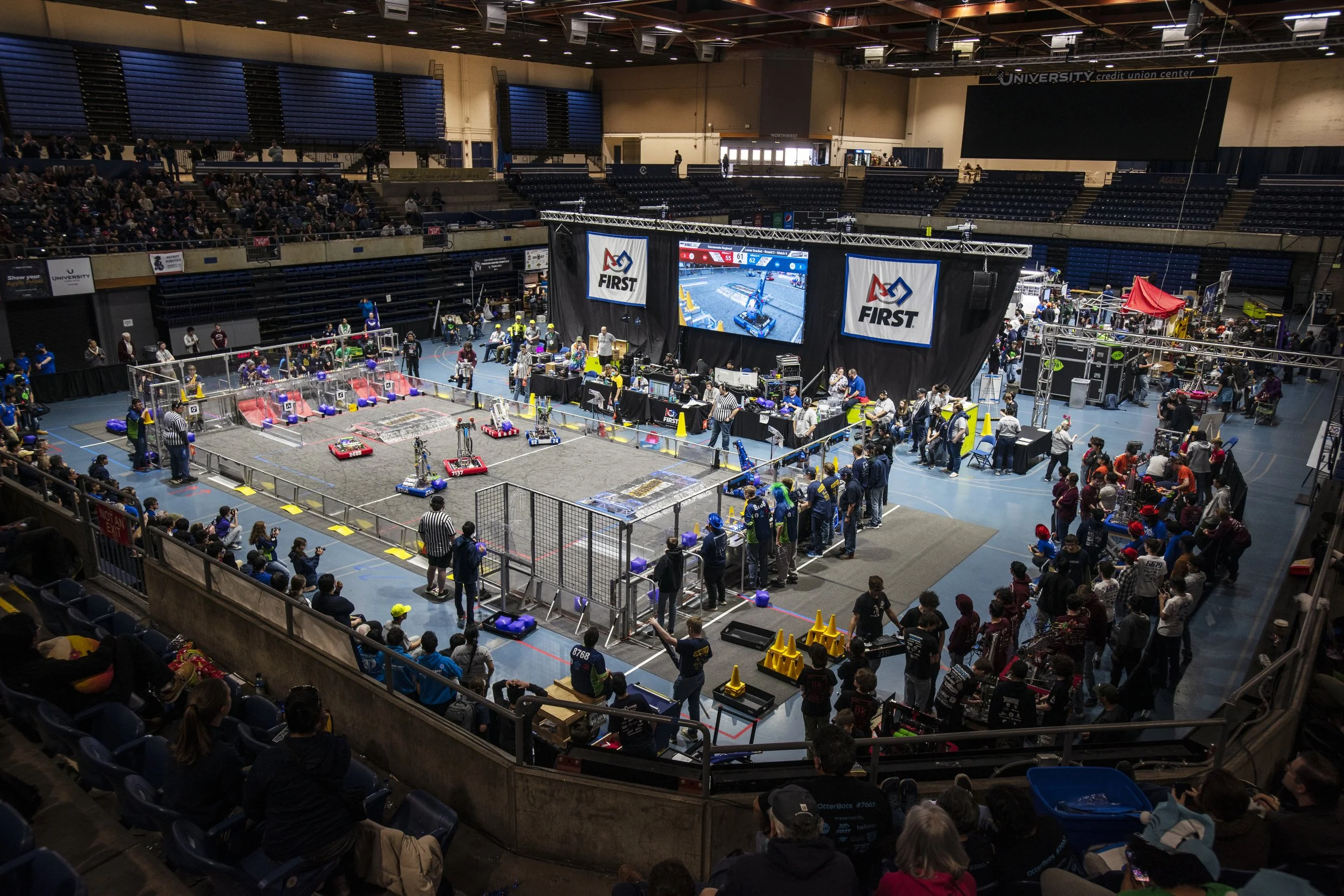  Davis, 2023.  First Robotics Competition Sacramento Regional takes place in the UC Davis basketball arena 