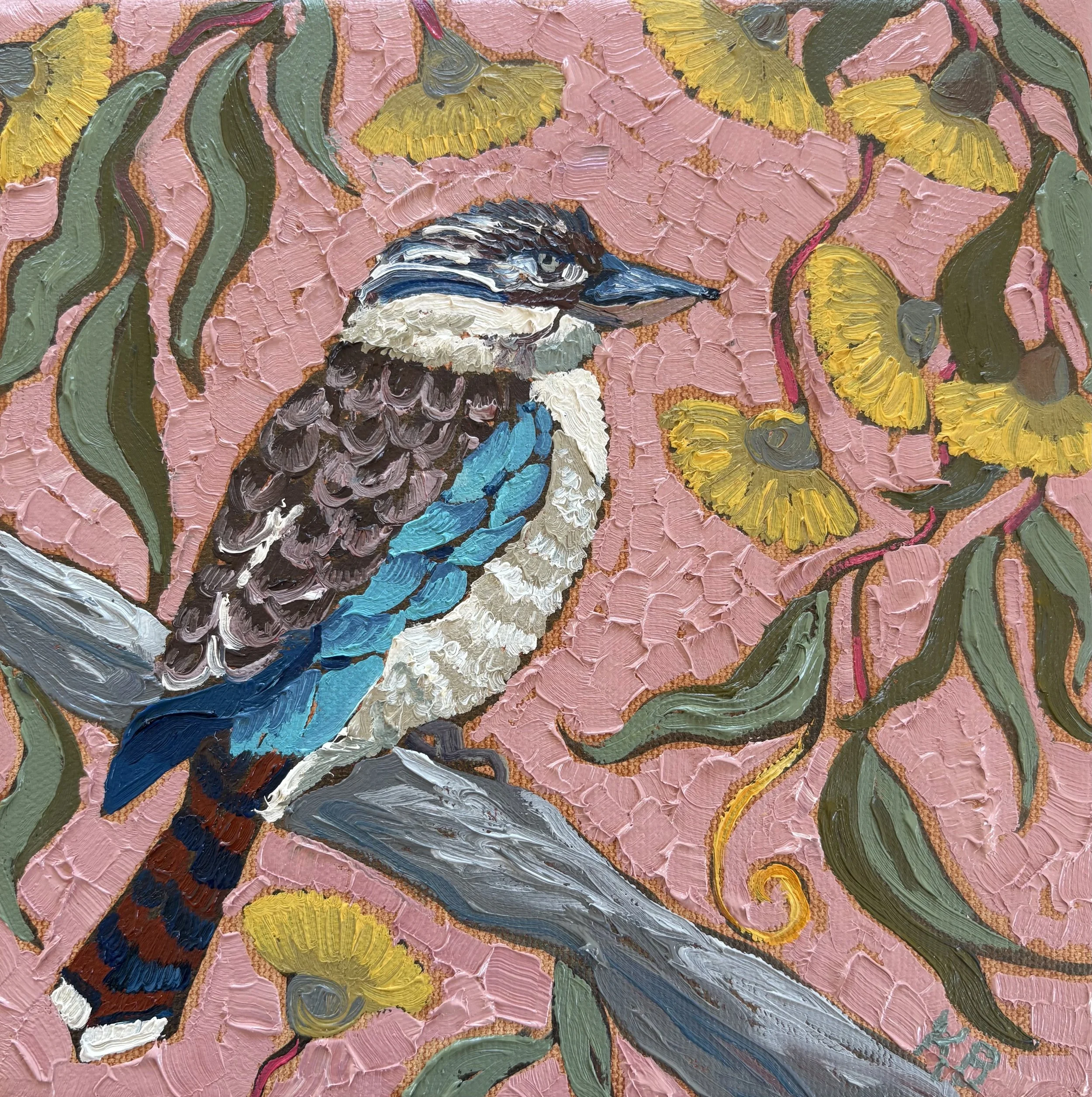 Larger Kookaburra, 23x23cm, oil on canvas, framed in pine.jpg