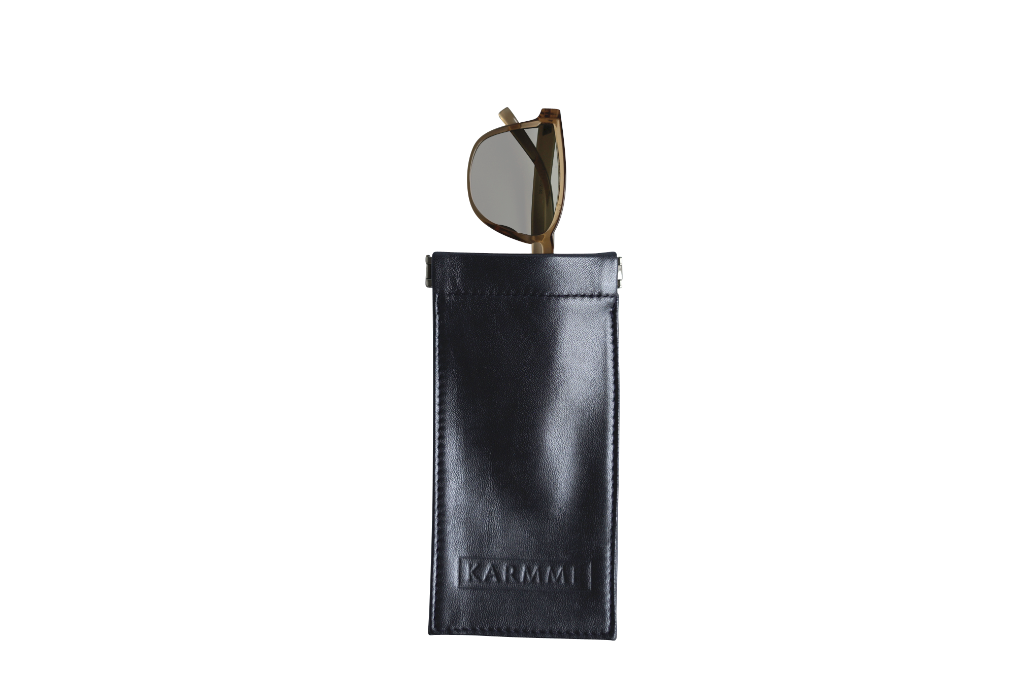 Black leather sunglass pouch by KARMME